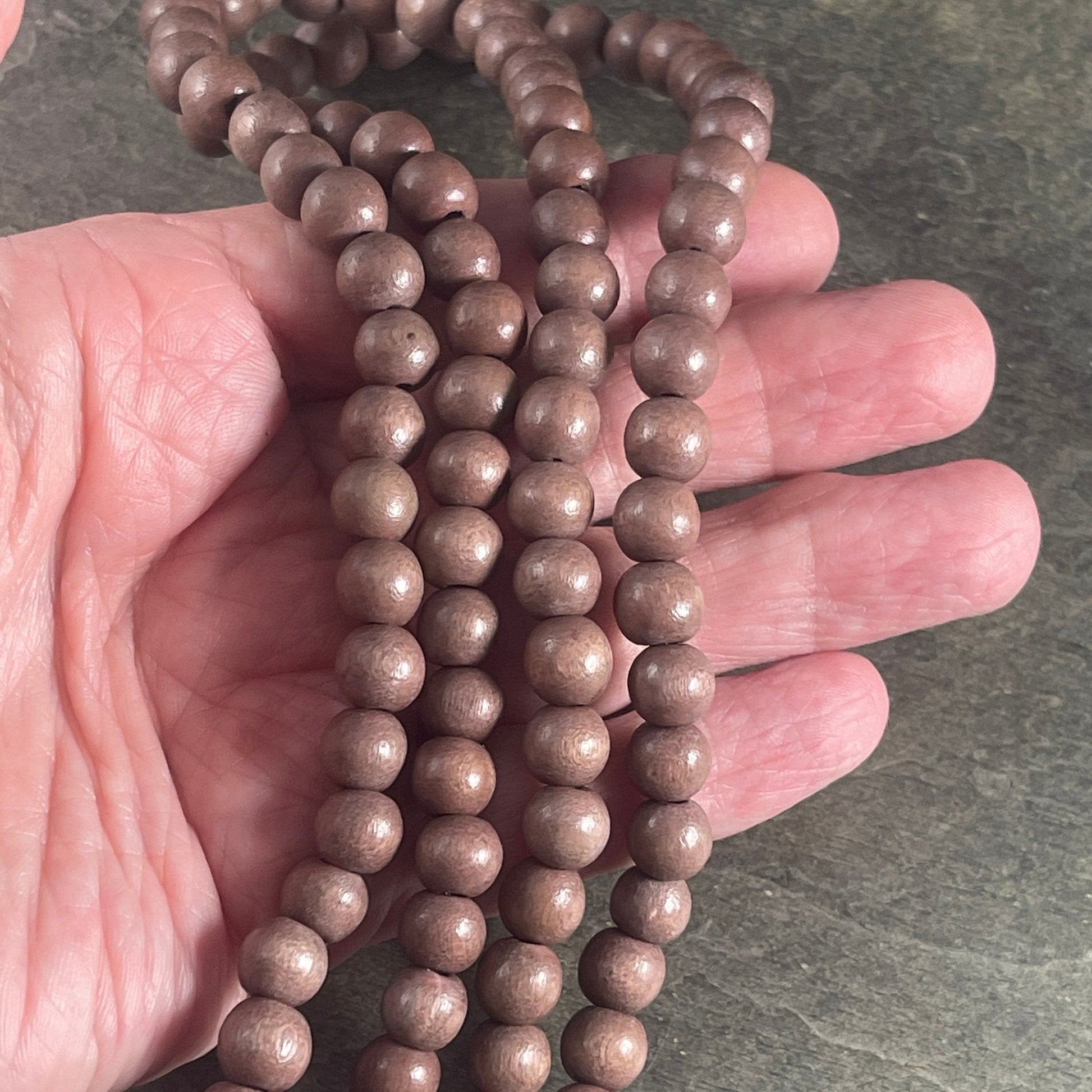 8mm Light Brown Wooden Beads, Lightweight Mala Beads, Caramel Brown Beads (9466) * 16" Strand
