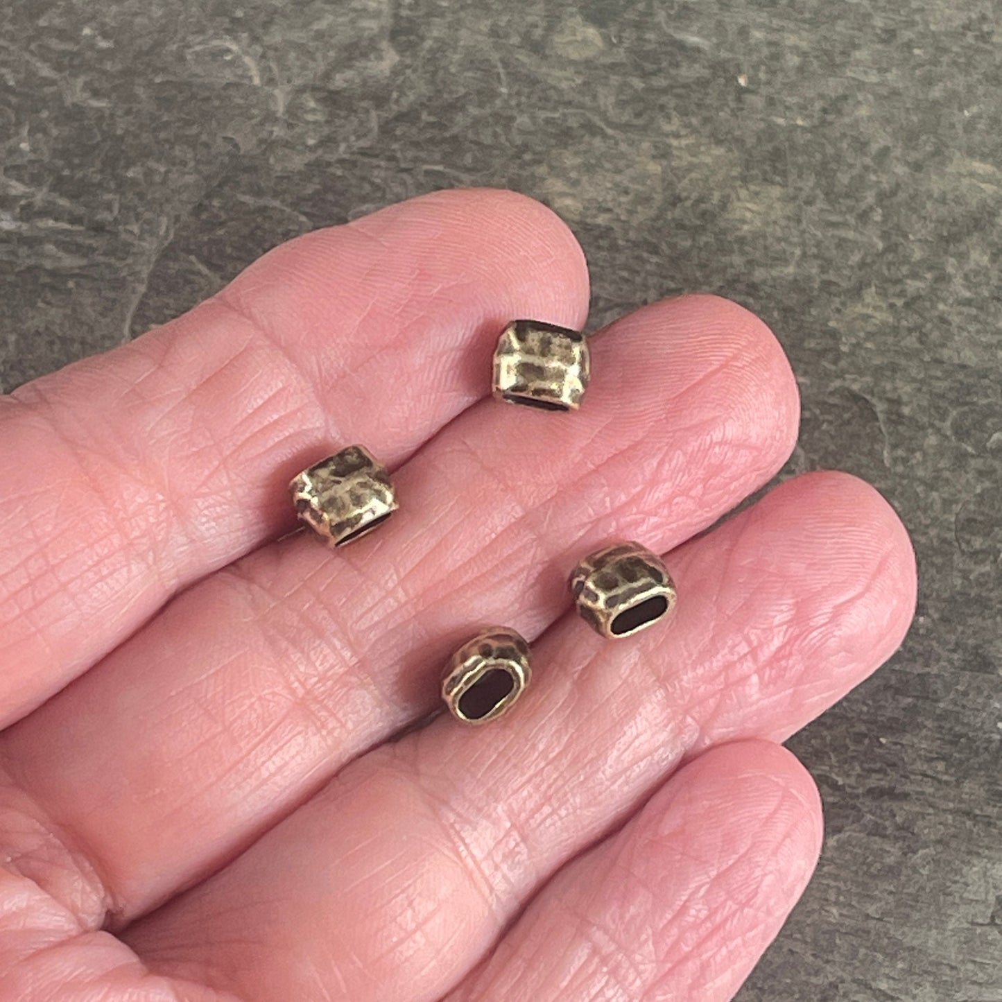 TierraCast Antiqued Brass Crimpable Oval Bead, Large Hole, Distressed 4x2mm Barrel Bead (PF/881-57) * Qty. 4