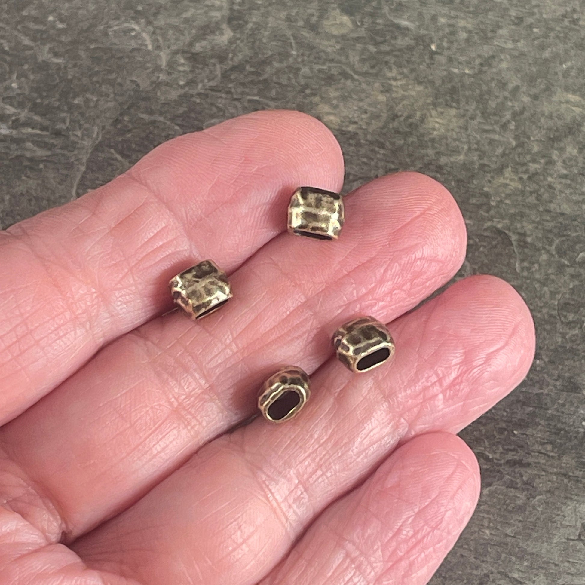 TierraCast Antiqued Brass Crimpable Oval Bead, Large Hole, Distressed 4x2mm Barrel Bead (PF/881-57) * Qty. 4