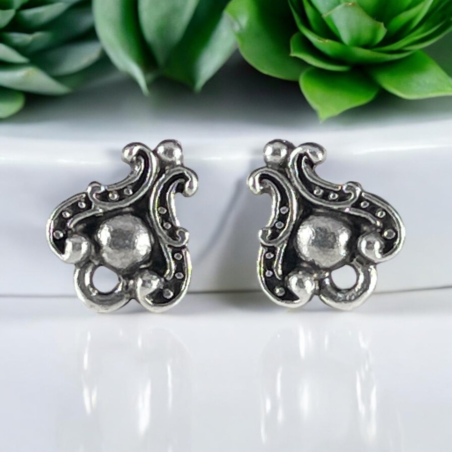 Antiqued Silver Post Earrings, TierraCast Duchess Post Setting, Detailed Victorian Post Earring Findings (PF/416-77) * Qty. 2