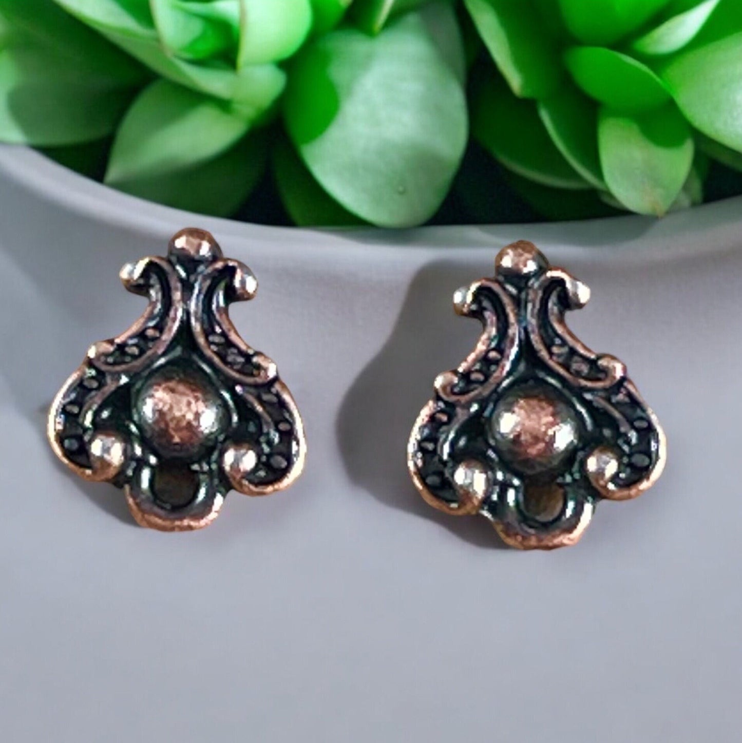 Antiqued Copper Post Earrings, TierraCast Duchess Post Setting, Detailed Victorian Post Earring Findings (PF/416-87) * Qty. 2