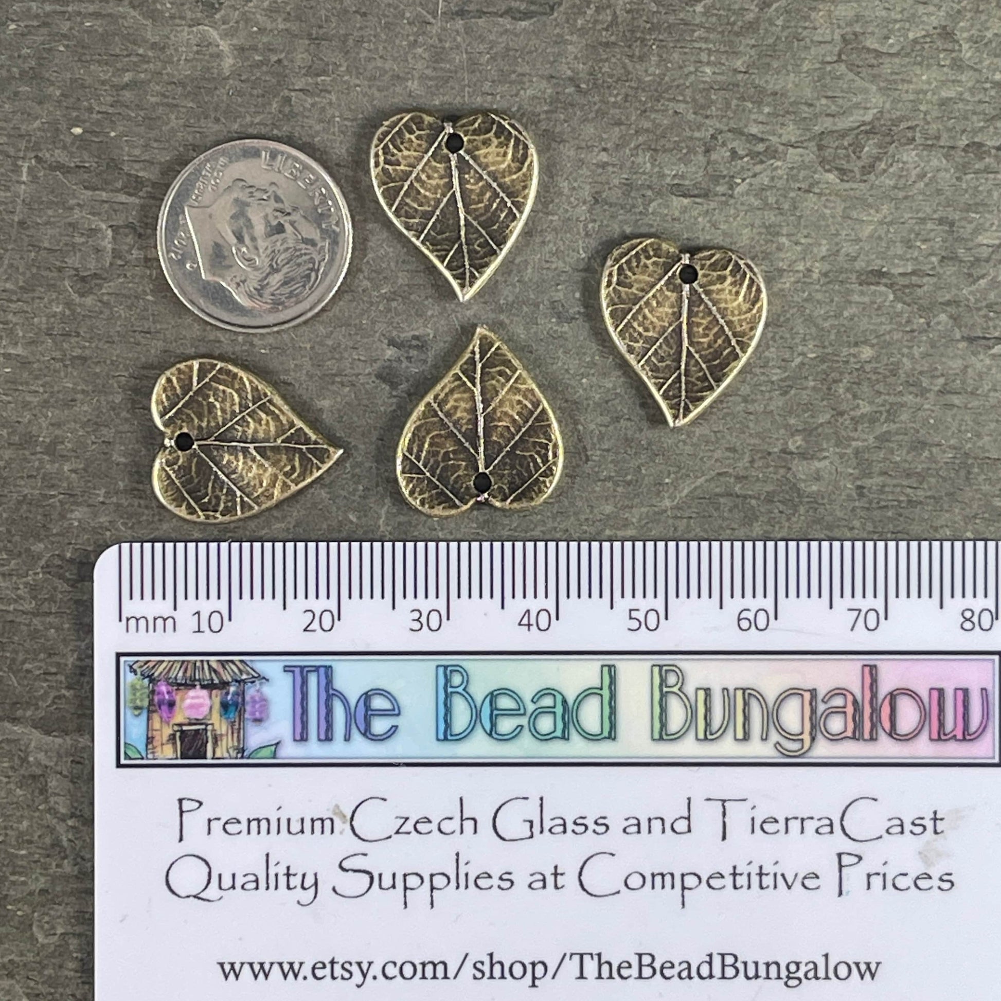 TierraCast Heart Leaf Charms, Nature Theme Antiqued Brass Ivy Leaf, Earring Charms (PF/631-57) * Qty. 4