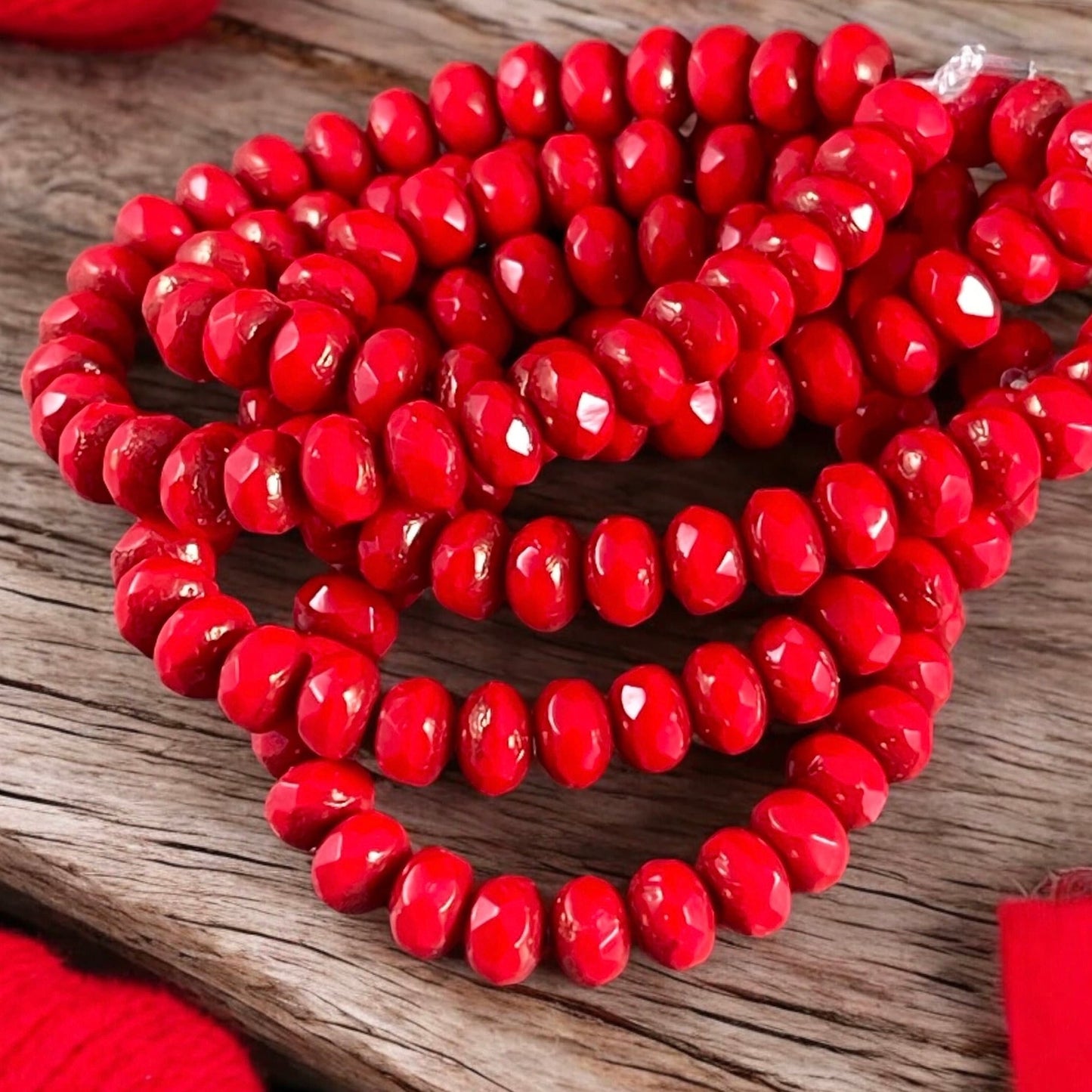 Czech Glass Beads - 5x3mm Faceted Rondelle, Opaque Bright Red Glass with Bronze Picasso (R5/N-0147) * Qty. 30