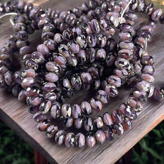 Czech Glass Beads - 5x3mm Faceted Rondelles, Two-tone Purple with Rustic Picasso (R5/N-1358v2) * Qty. 30