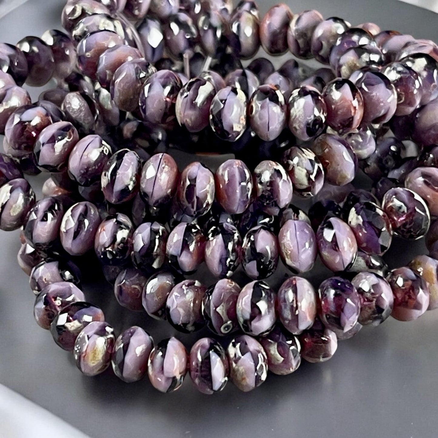 Purple Czech Glass Beads, 5x3mm Faceted Rondelles, Two-tone Purple with Rustic Picasso (R5/N-1358v2) * Qty. 30