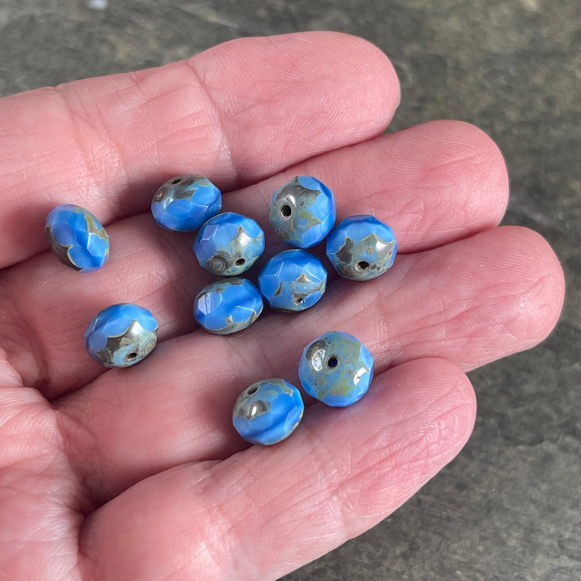 Cornflower Blue Rondelles, 8x6mm Czech Glass Beads - Medium Blue Picasso Beads (R8/N-0570) * Qty. 25