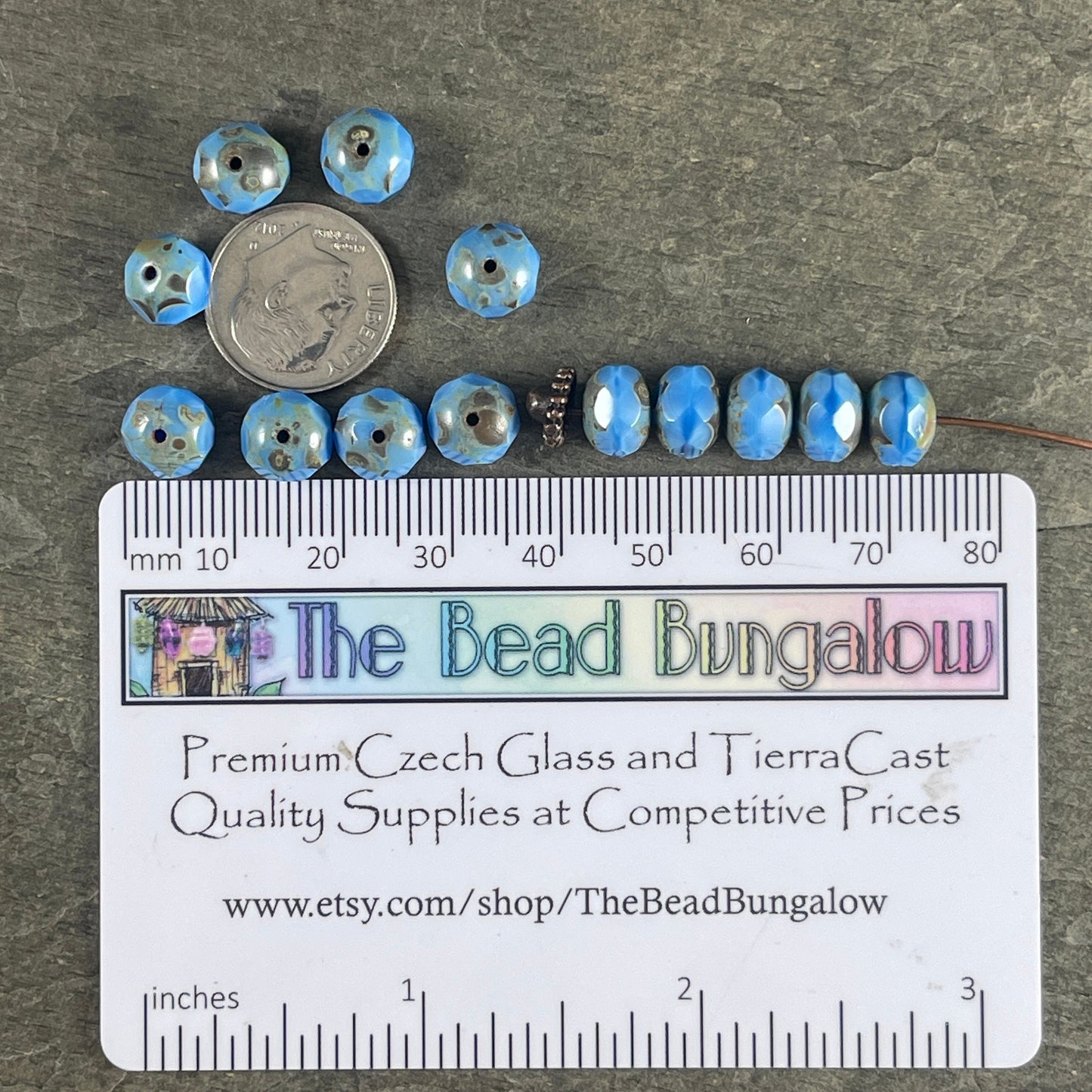 Cornflower Blue Rondelles, 8x6mm Czech Glass Beads - Medium Blue Picasso Beads (R8/N-0570) * Qty. 25