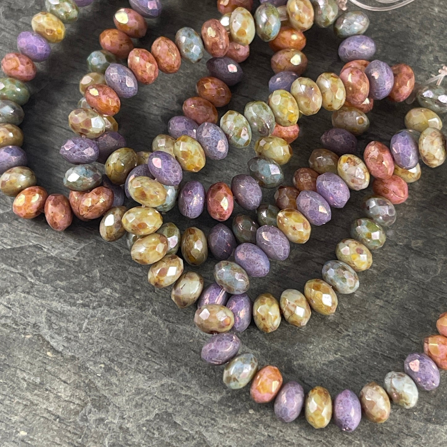Multi-Colored Faceted Rondelles, 5x3mm Czech Glass Beads, Purple, Sage Green, Rose Gold, Slate Blue Bead Assortment (R5/N-0996) * Qty 30