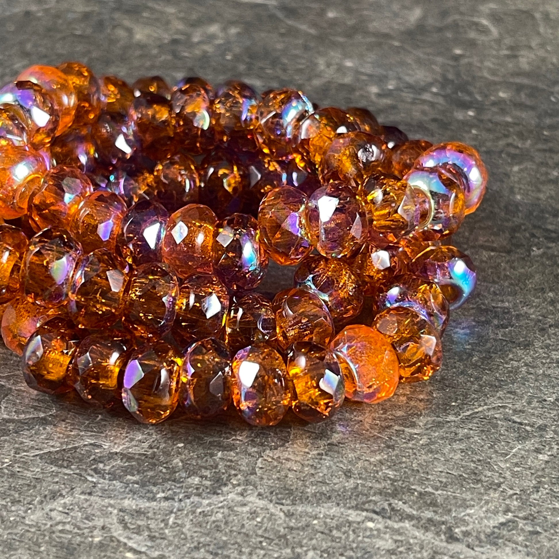 Orange Large Hole Rondelles, 9x6mm Roller Beads with 3.5mm hole, Transparent Orange Glass with AB Finish (ROL/N-1451) * Qty. 15