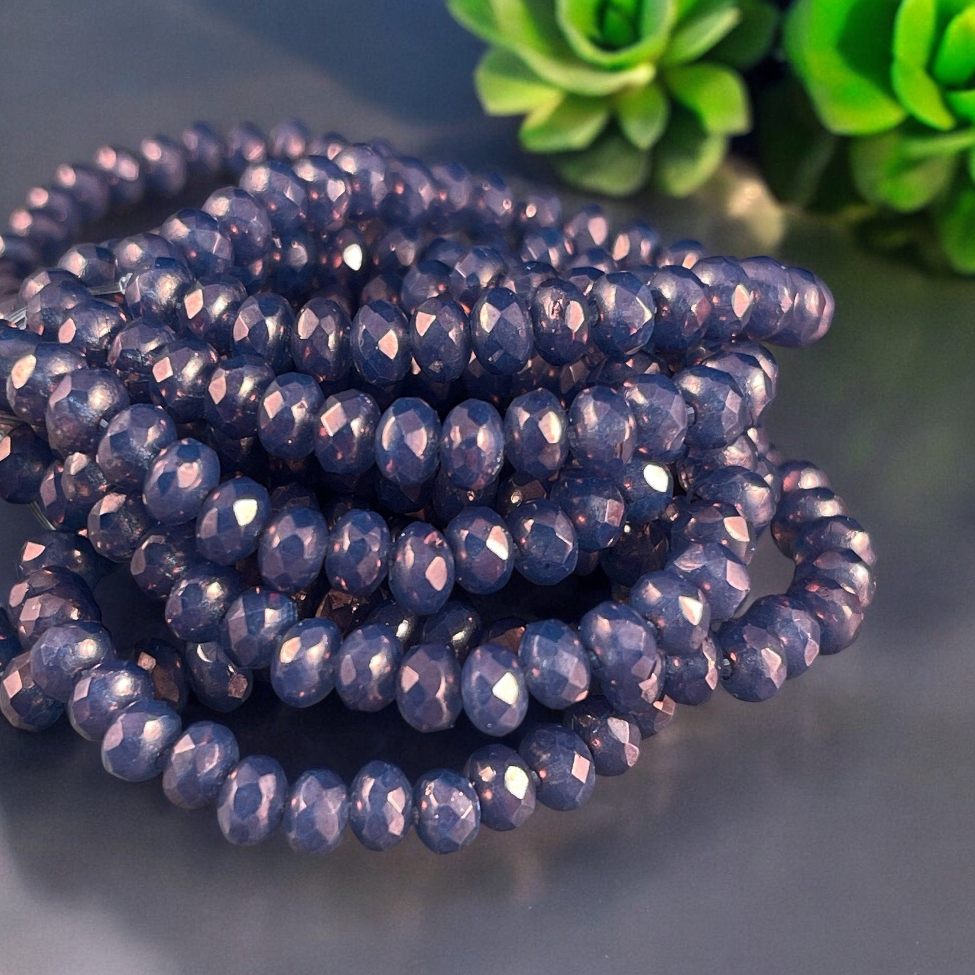 Czech Beads - 5x3mm Faceted Rondelles, Indigo Purple Luster (R5/N-0200) * 30 Beads
