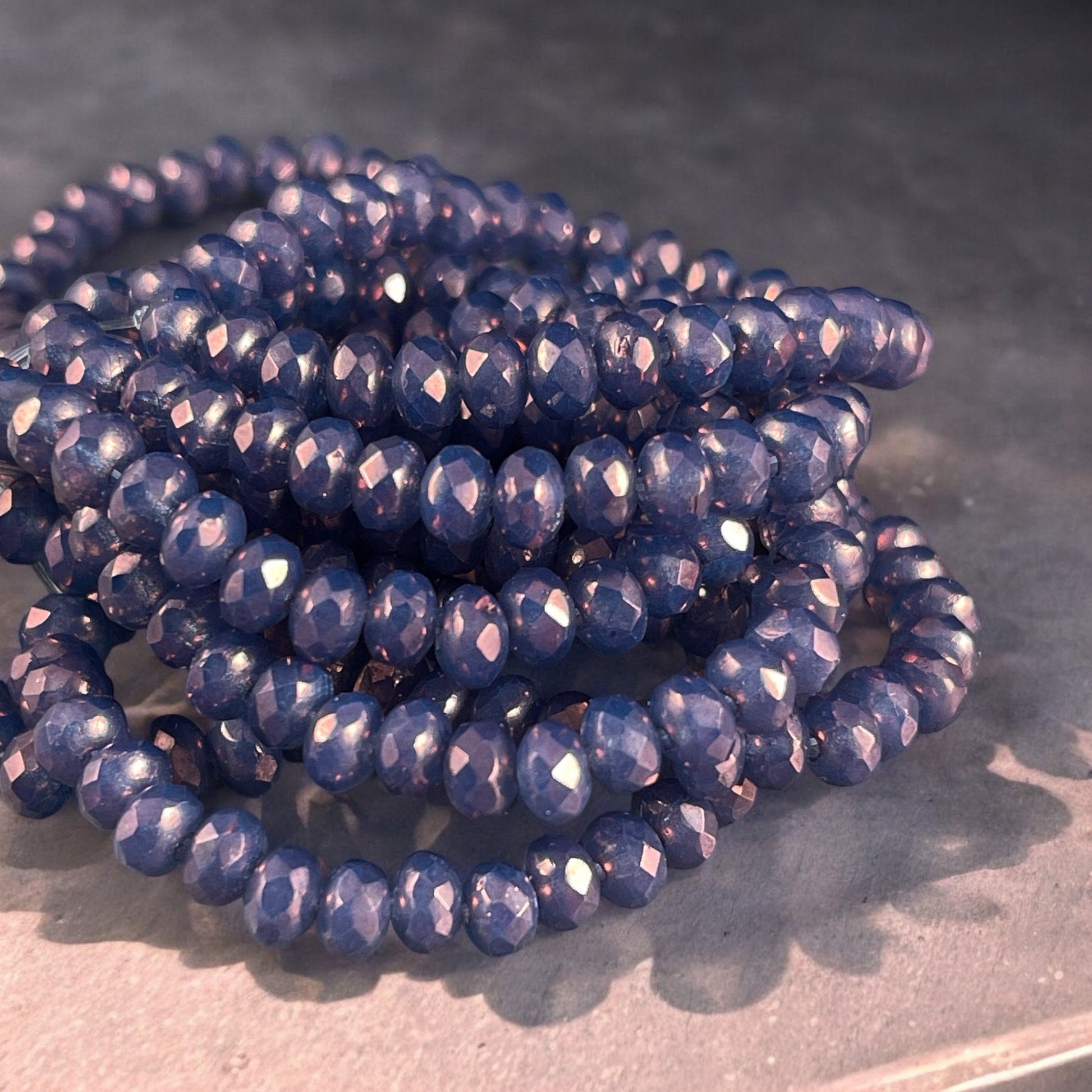 Czech Beads - 5x3mm Faceted Rondelles, Indigo Purple Luster (R5/N-0200) * 30 Beads