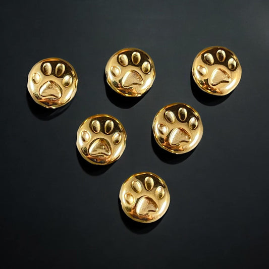 Paw Print Bead - 10mm Bead with Paw Print Design, 24k Gold Plated (PF/12052-12) * Qty. 4