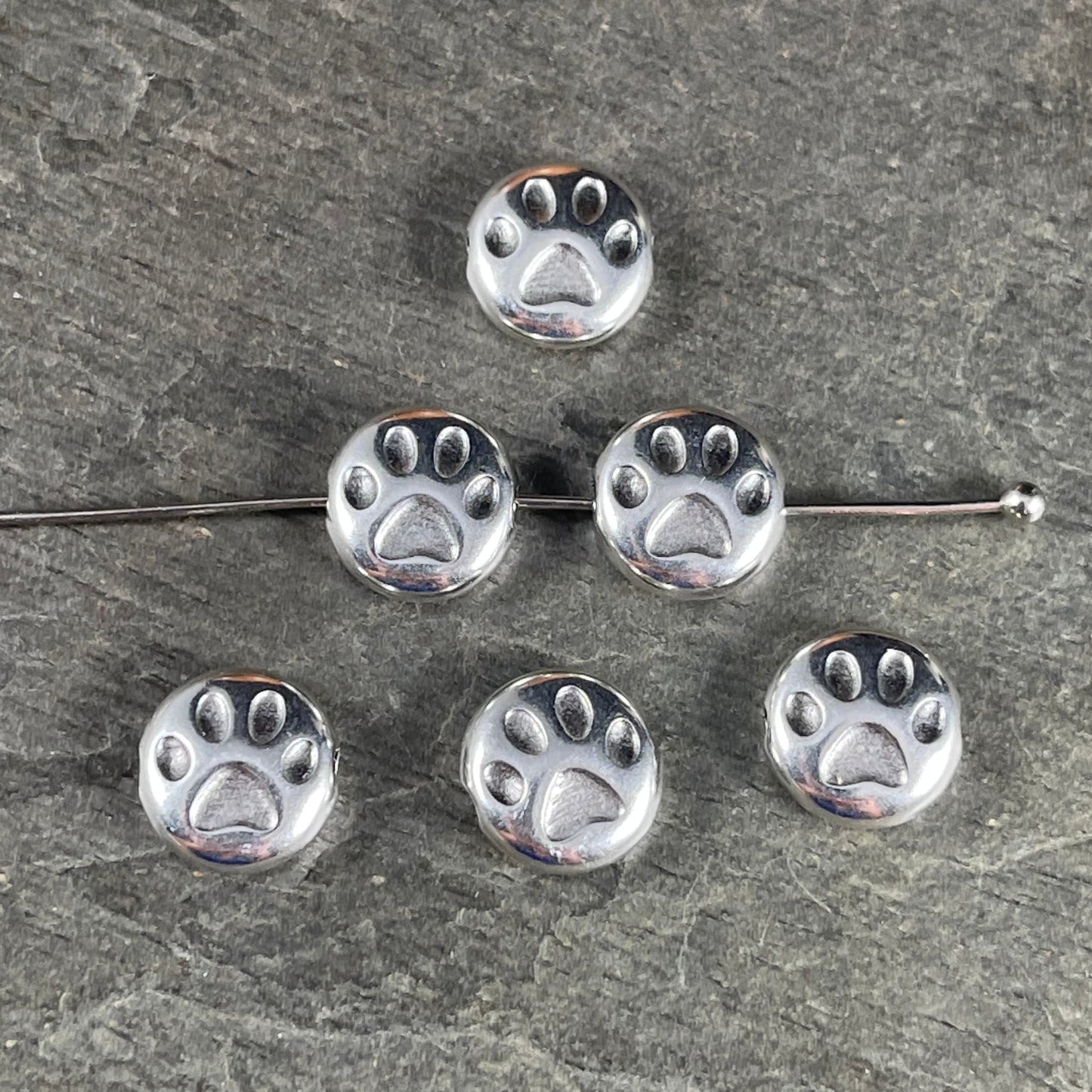 Paw Print Bead - 10mm Bead with Paw Print Design, Fine Silver Plated (PF/12052-77) * Qty. 4