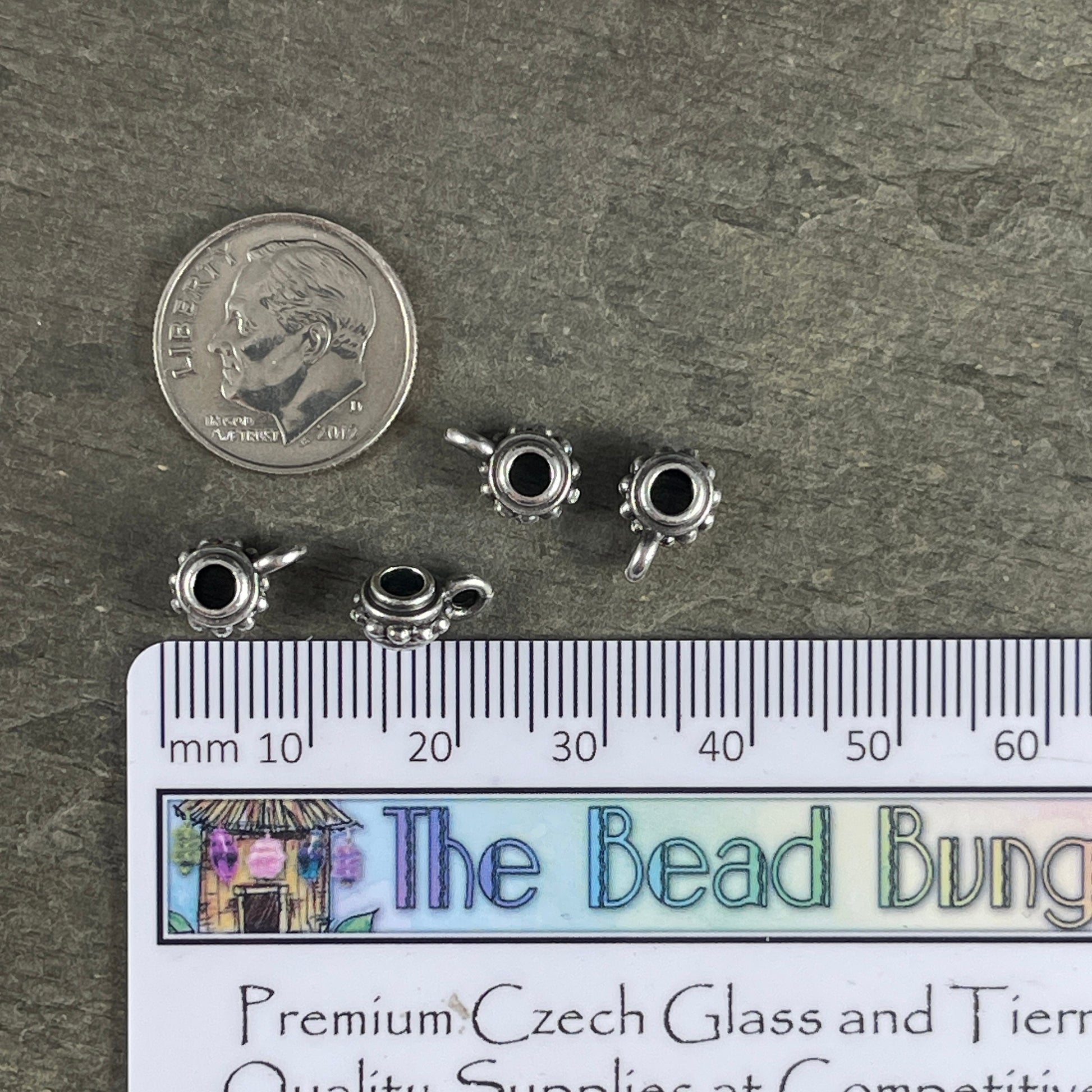 Bail Bead, TierraCast Bail, Antiqued Silver Bail Bead, Bail for Leather Cord, Charm Bracelet Bail, (PF/750-77) * Qty. 4