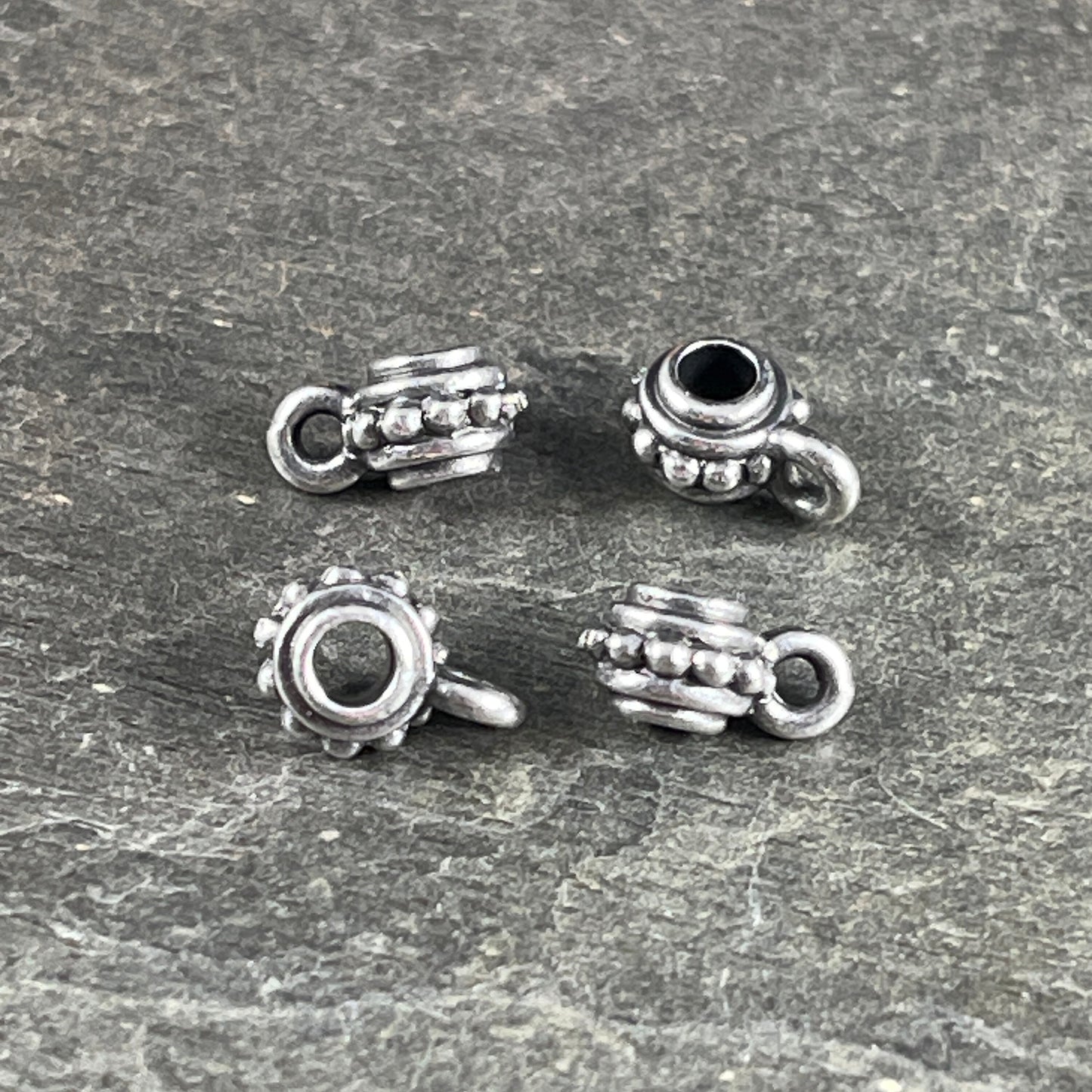 Bail Bead, TierraCast Bail, Antiqued Silver Bail Bead, Bail for Leather Cord, Charm Bracelet Bail, (PF/750-77) * Qty. 4