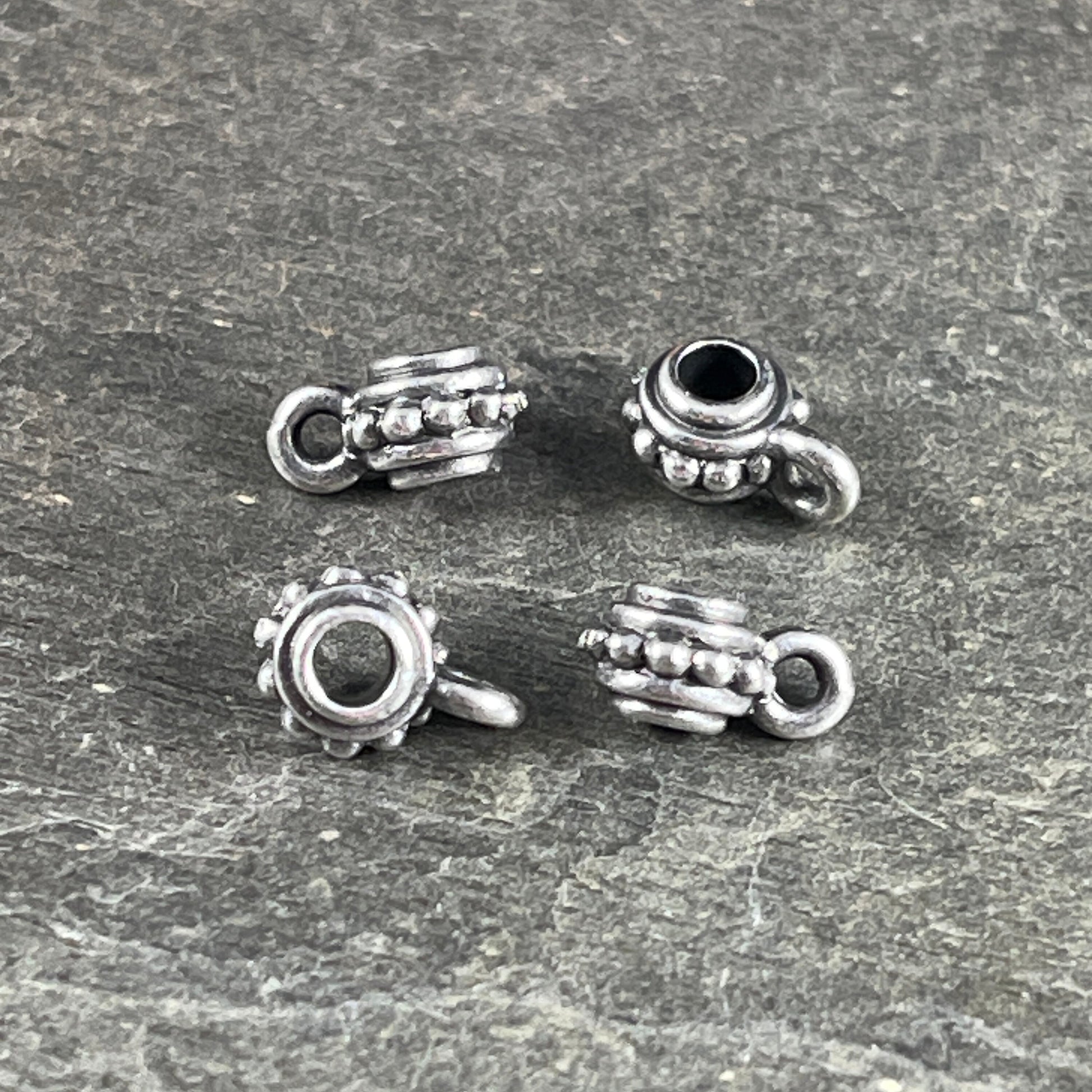 Bail Bead, TierraCast Bail, Antiqued Silver Bail Bead, Bail for Leather Cord, Charm Bracelet Bail, (PF/750-77) * Qty. 4