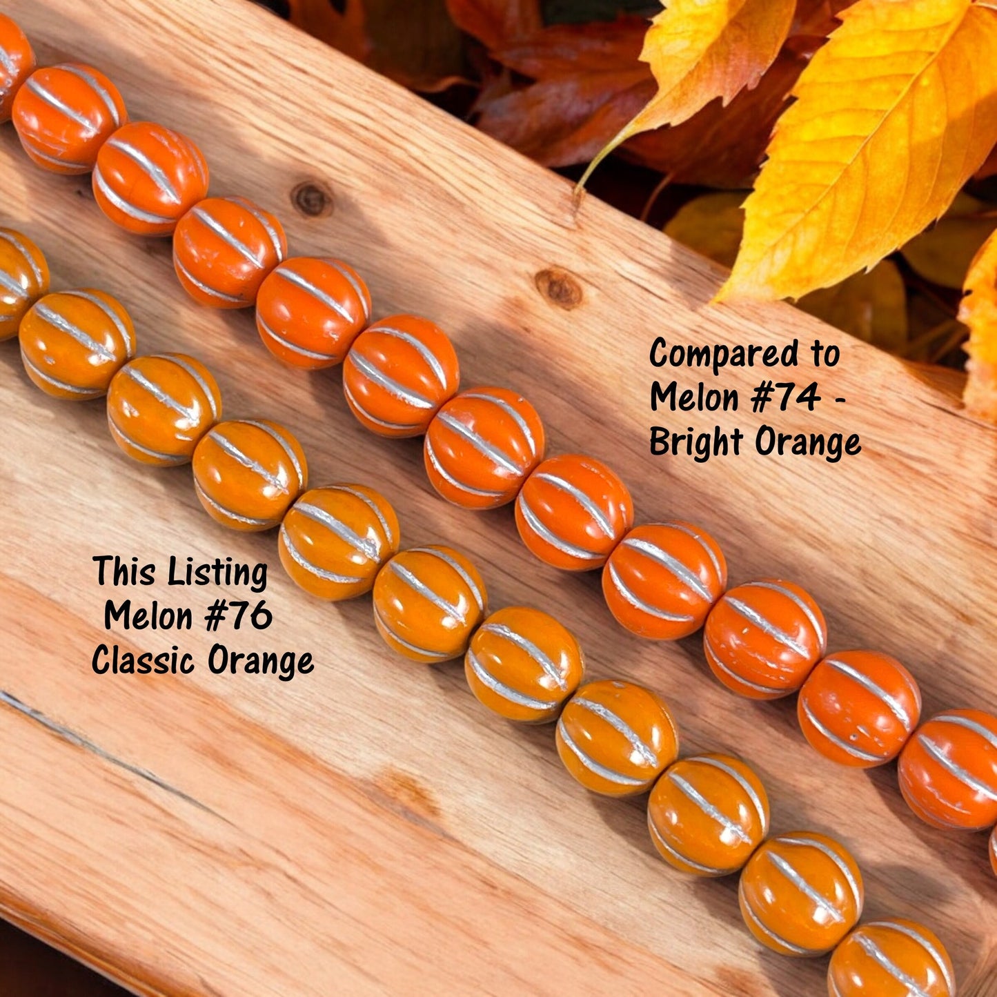 8mm Czech Glass Beads, Opaque Classic Orange with Silver Wash Glass Beads, Melon Beads (ML8/76) * Qty. 15