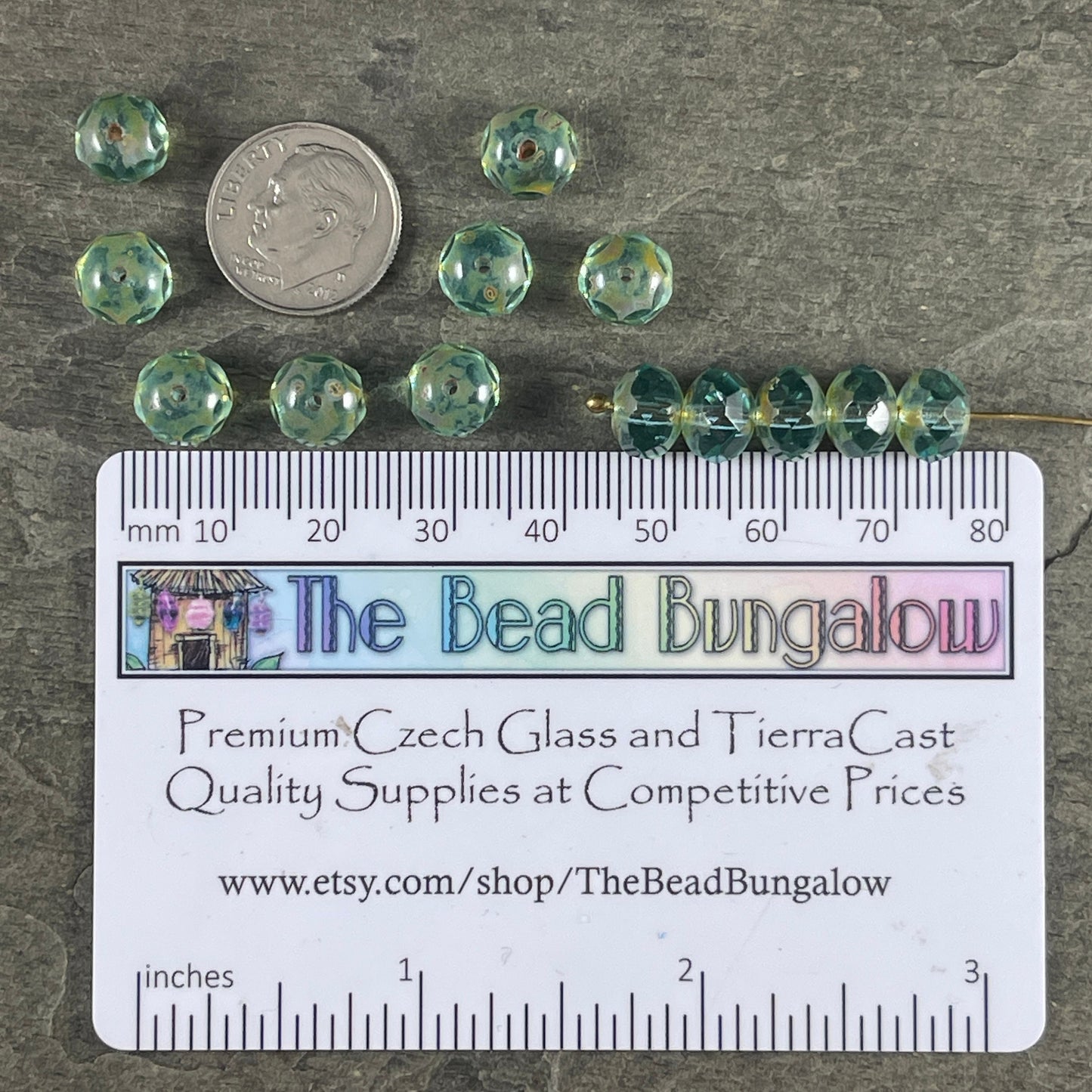 Czech Beads, 8x6mm Faceted Rondelle, Transparent Aqua Blue with Picasso (R8/N-0597) * 25 Beads