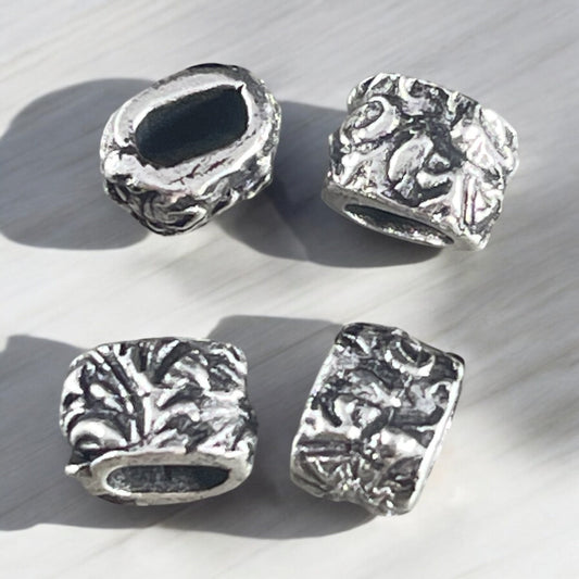 Antiqued Silver Crimpable Oval Bead, TierraCast Jardin Metal Bead, Large Hole Silver Beads (PF/887-77) *