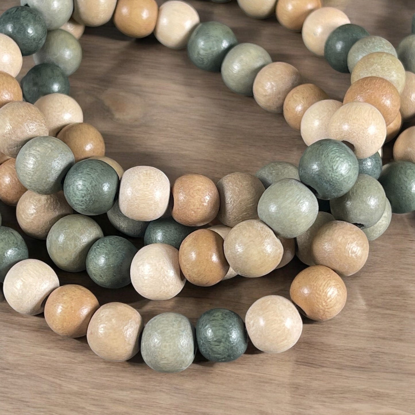 8mm Round Wooden Bead Custom Mix, Gray/Green, Tan, Beige, Light Gray and Off-White, Lightweight Wooden Beads * 40 Beads