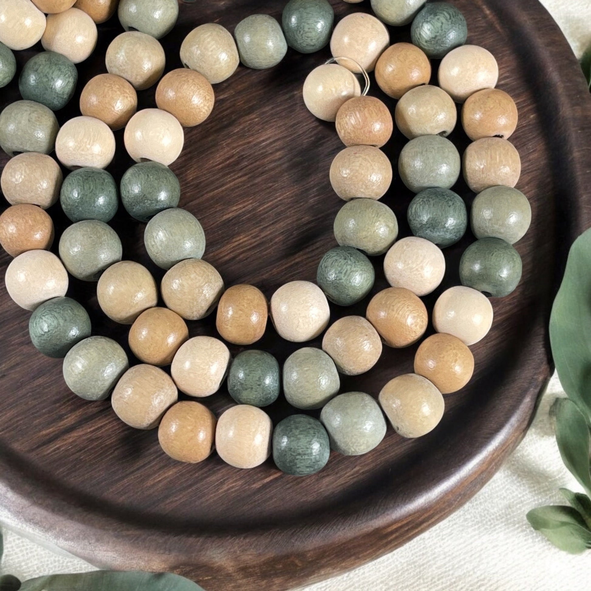 8mm Round Wooden Bead Custom Mix, Gray/Green, Tan, Beige, Light Gray and Off-White, Lightweight Wooden Beads * 40 Beads