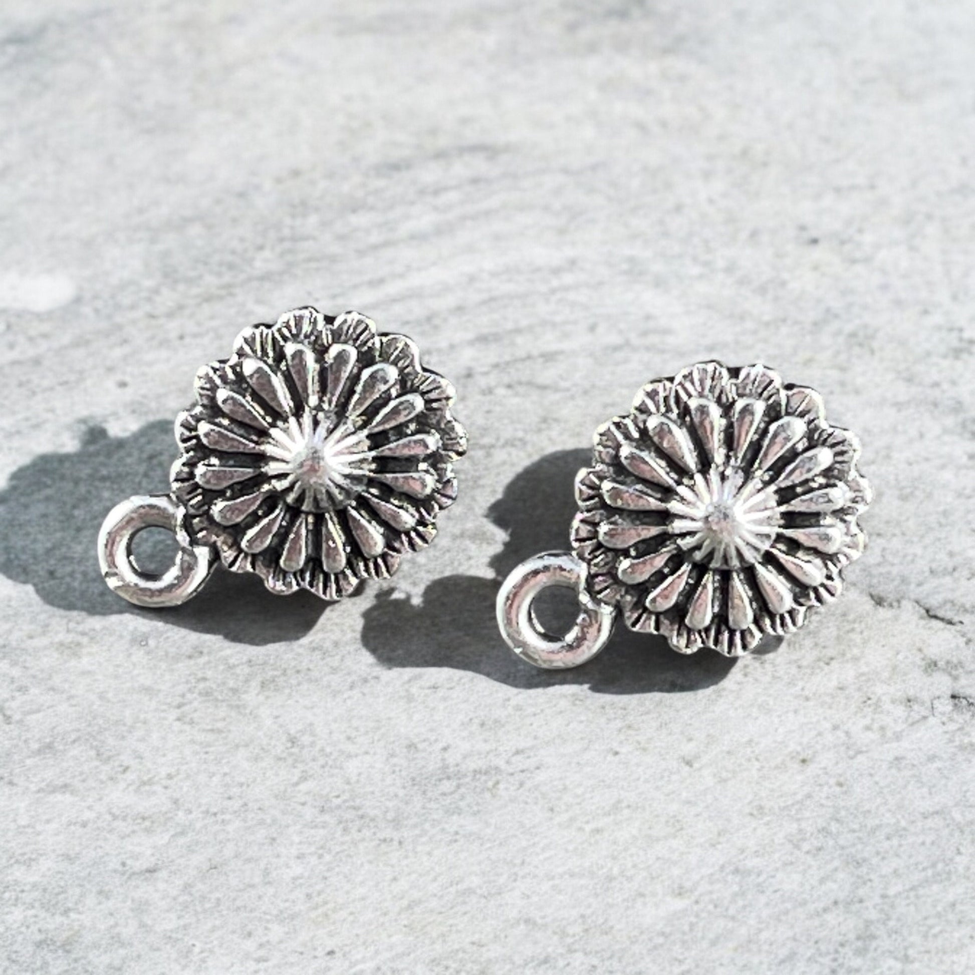 TierraCast Post Earring Setting, Antiqued Silver Concho Post Earring (PF/427-77) * Qty. 4