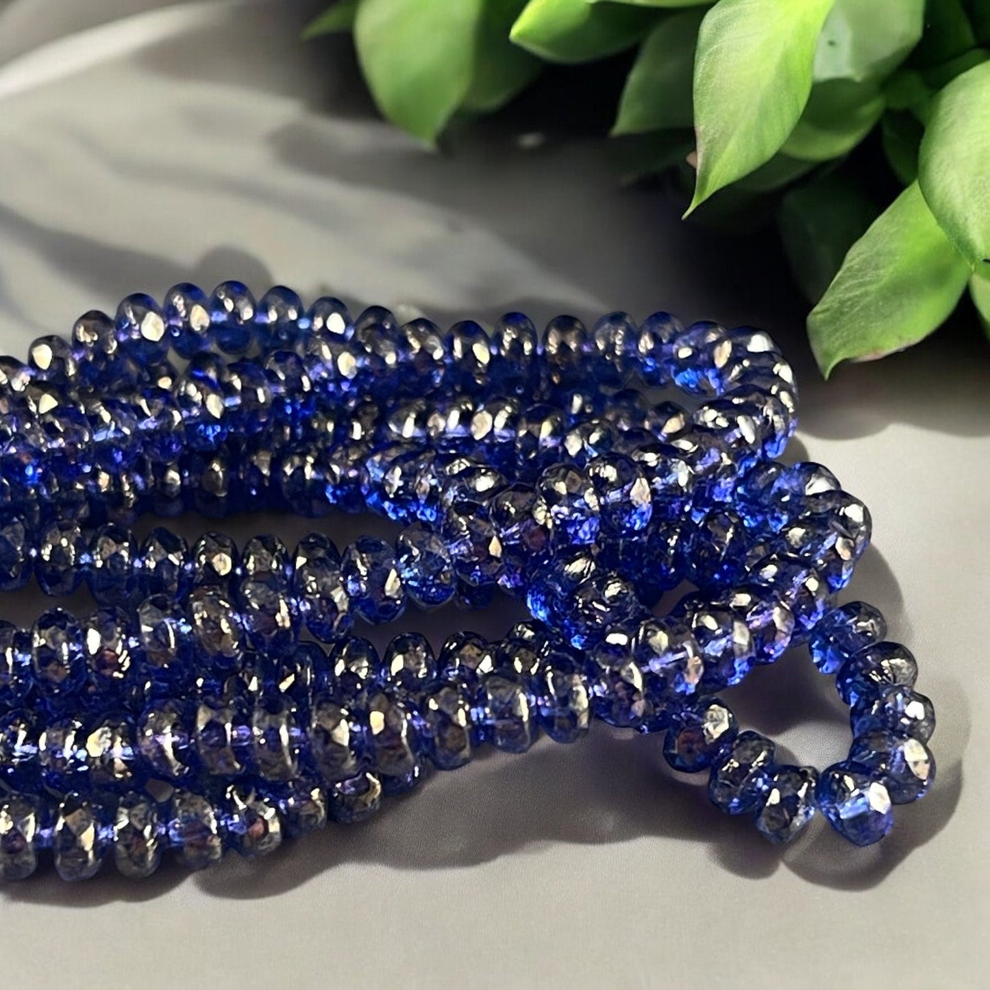 Indigo Czech Glass Rondelles, Faceted 4x2.5mm Transparent Purplish Blue with Golden Luster Finish (RON3/N-1294) * Qty. 50