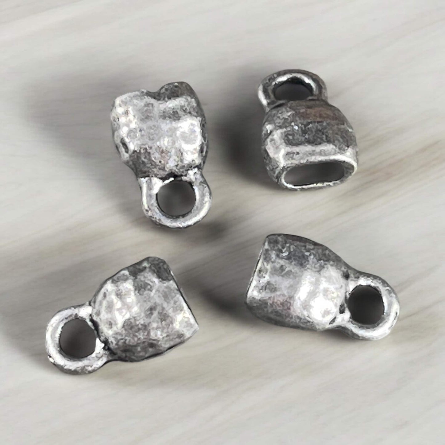 TierraCast Antiqued Pewter Crimpable End Caps, Hammered Texture End Caps for Leather Cords (PF/923-04) * BULK BAG - Qty. 20