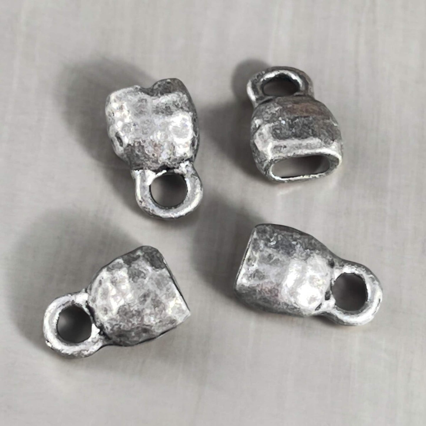 TierraCast Crimpable End Caps, Hammered Texture for Leather Cords, Antiqued Pewter (PF/923-04) * Qty. 4