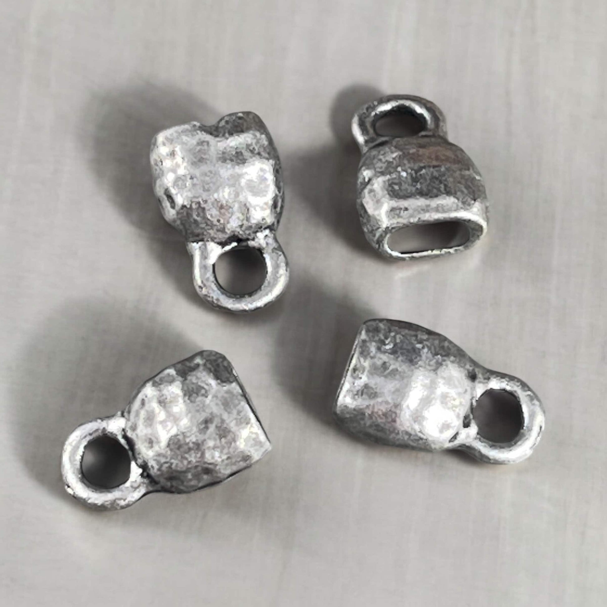 TierraCast Crimpable End Caps, Hammered Texture for Leather Cords, Antiqued Pewter (PF/923-04) * Qty. 4