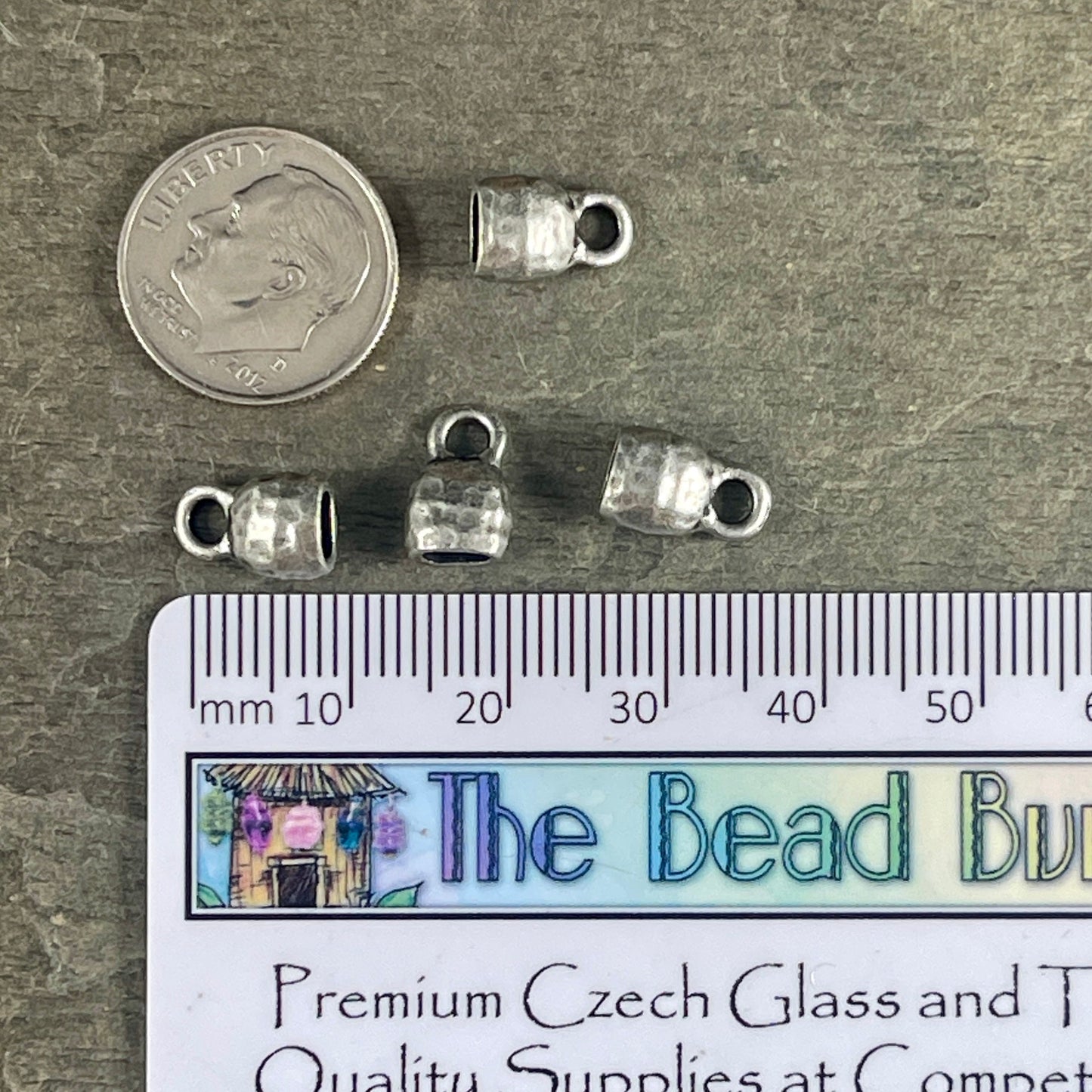 TierraCast Crimpable End Caps, Hammered Texture for Leather Cords, Antiqued Pewter (PF/923-04) * Qty. 4