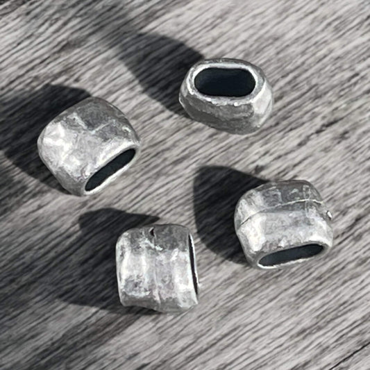 Pewter Crimpable Bead, TierraCast Large Hole Bead, Gray Large Hole Distressed 4x2mm Barrel Bead, Antiqued Pewter (PF/881-04) * Qty. 5