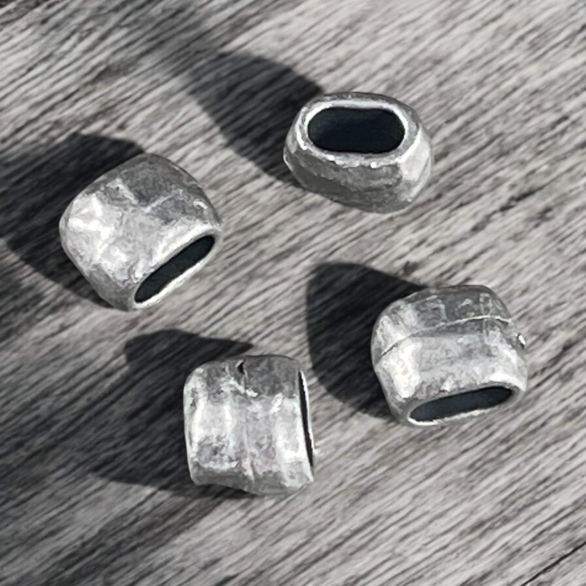 TierraCast Pewter Crimpable Bead, Large Hole Distressed 4x2mm Barrel Bead, Antiqued Pewter (PF/881-04) * BULK BAG * Qty. 20