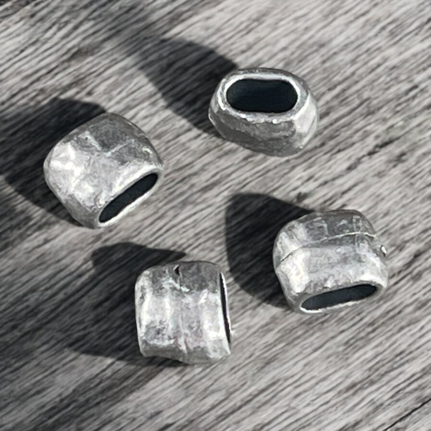 TierraCast Pewter Crimpable Bead, Large Hole Bead, Gray Large Hole Distressed 4x2mm Barrel Bead, Antiqued Pewter (PF/881-04) * Qty. 5