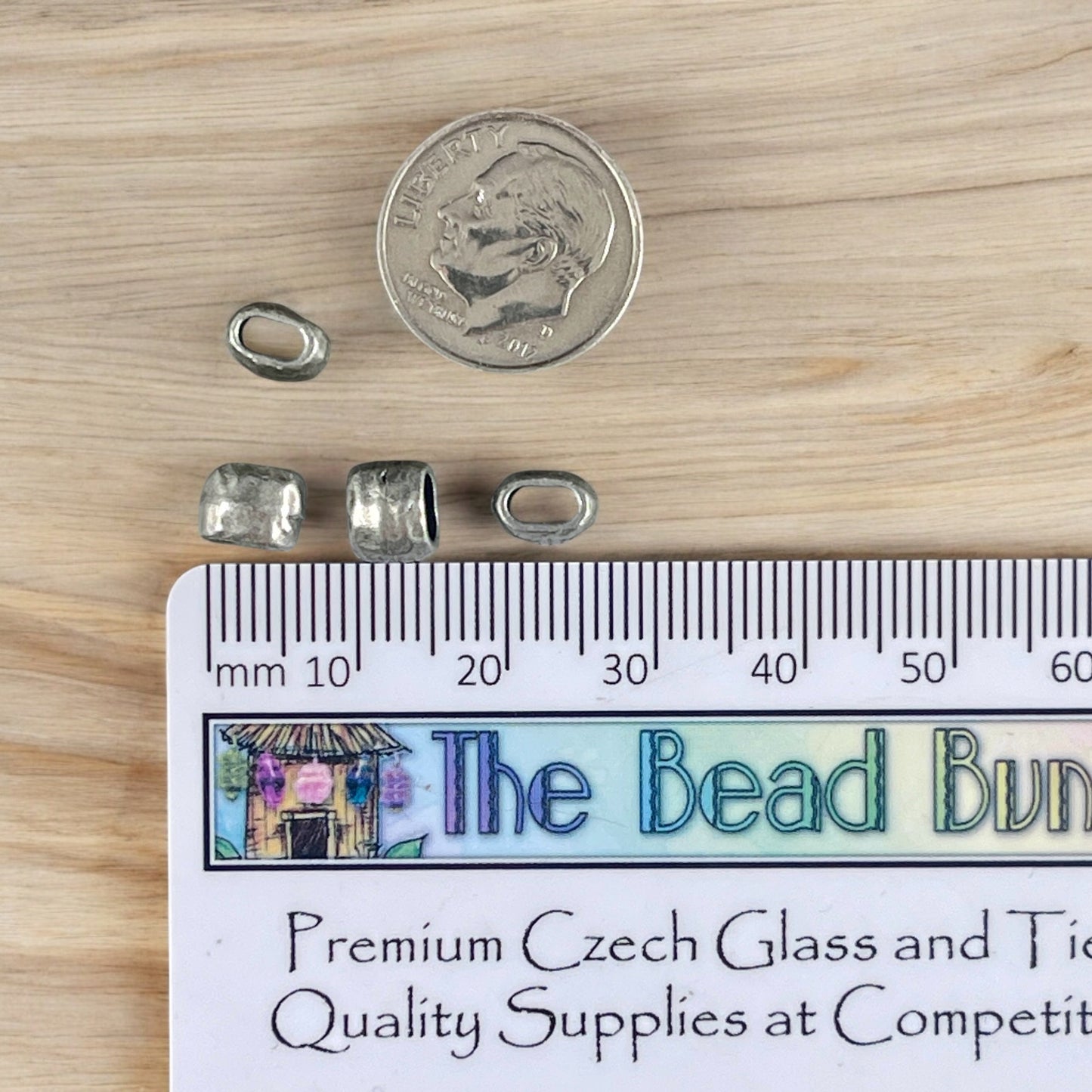 TierraCast Crimpable Bead, Distressed 4x2mm Barrel Bead, Large Hole, Antiqued Pewter (PF/881-04) * Qty. 5