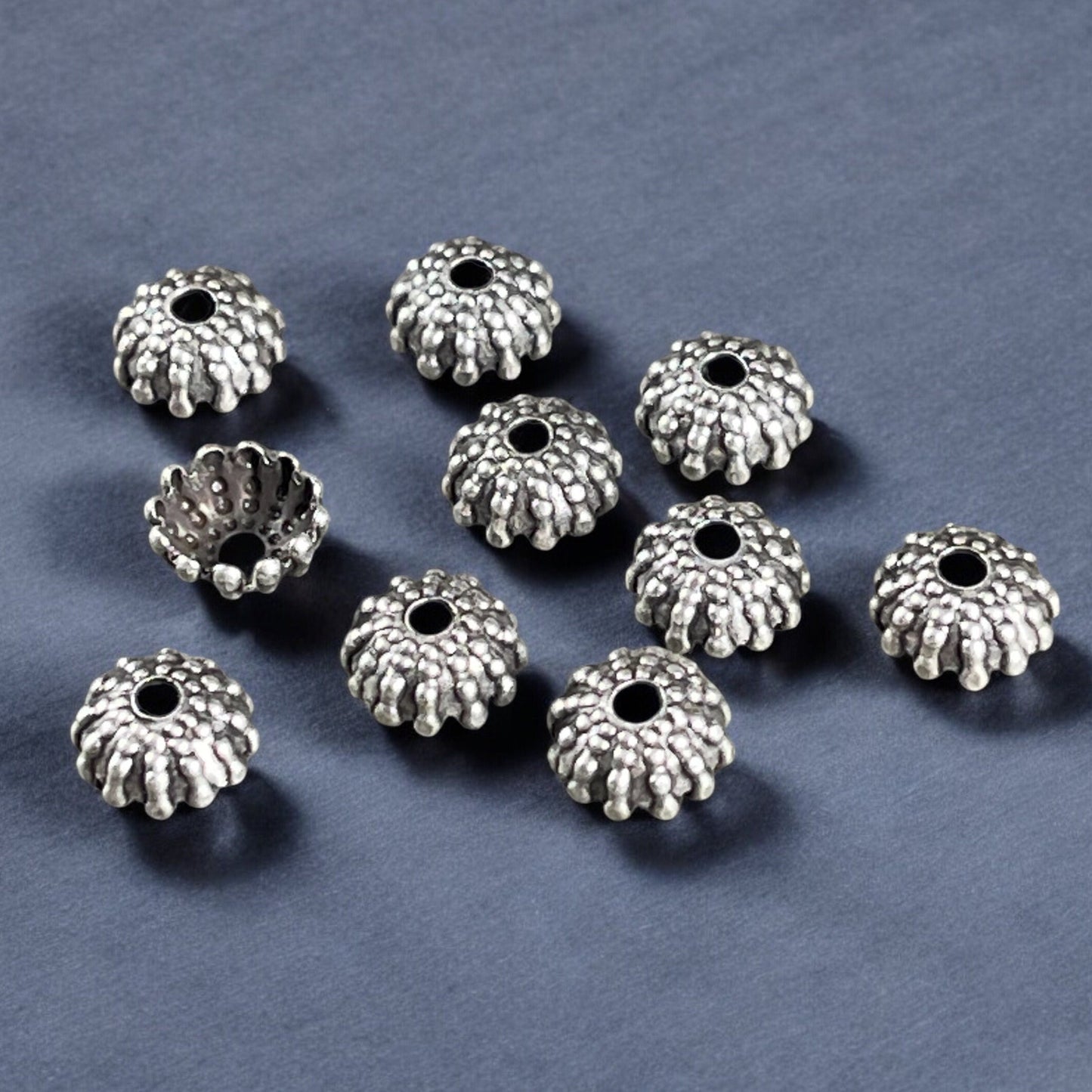 Oxidized Silver Bead Caps, 7mm Antiqued Silver Beaded Dome, Silver Plated Brass Bead Caps (VJS-C68) * Qty. 12