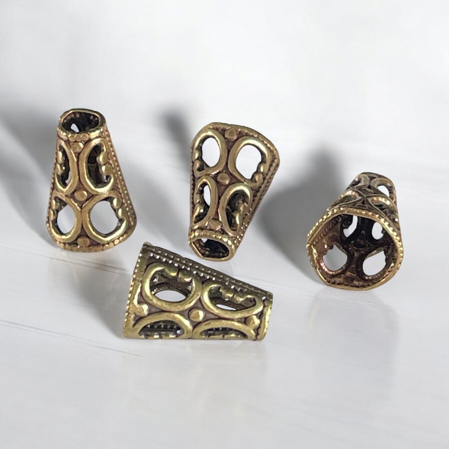 8mm Ornate Cone Bead Caps, Antiqued Brass Victorian Style Bead Caps, Open Oxidized Brass Bead Caps (VJS/A112) * Qty. 4