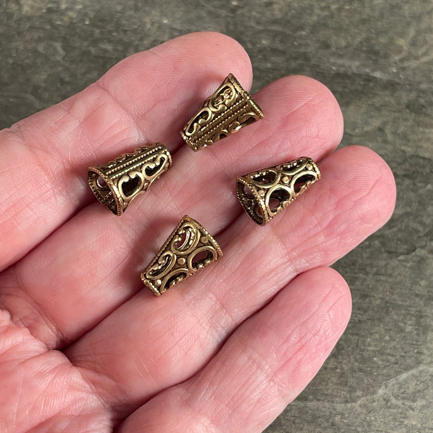 8mm Ornate Cone Bead Caps, Antiqued Brass Victorian Style Bead Caps, Open Oxidized Brass Bead Caps (VJS/A112) * Qty. 4