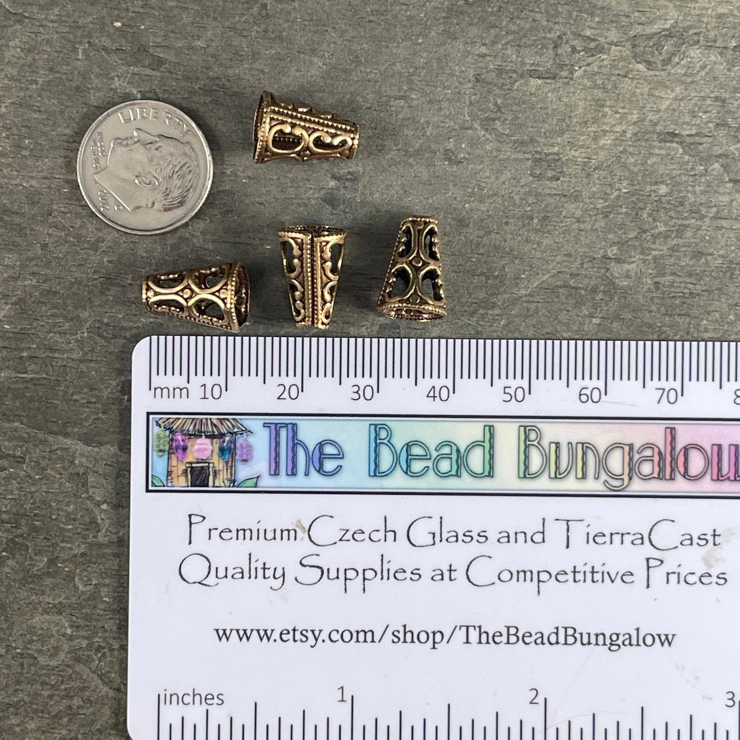 8mm Ornate Cone Bead Caps, Antiqued Brass Victorian Style Bead Caps, Open Oxidized Brass Bead Caps (VJS/A112) * Qty. 4