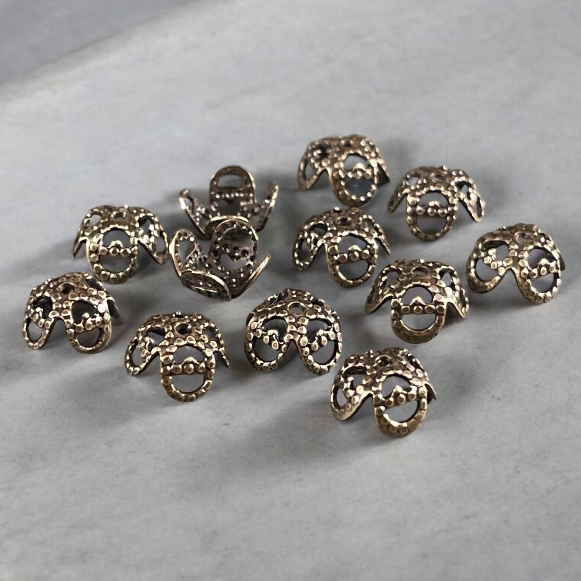 8mm Oxidized Brass Victorian Style Filigree Bead Caps, Bendable Copper Bead Caps (VJS/S23) * Qty. 24