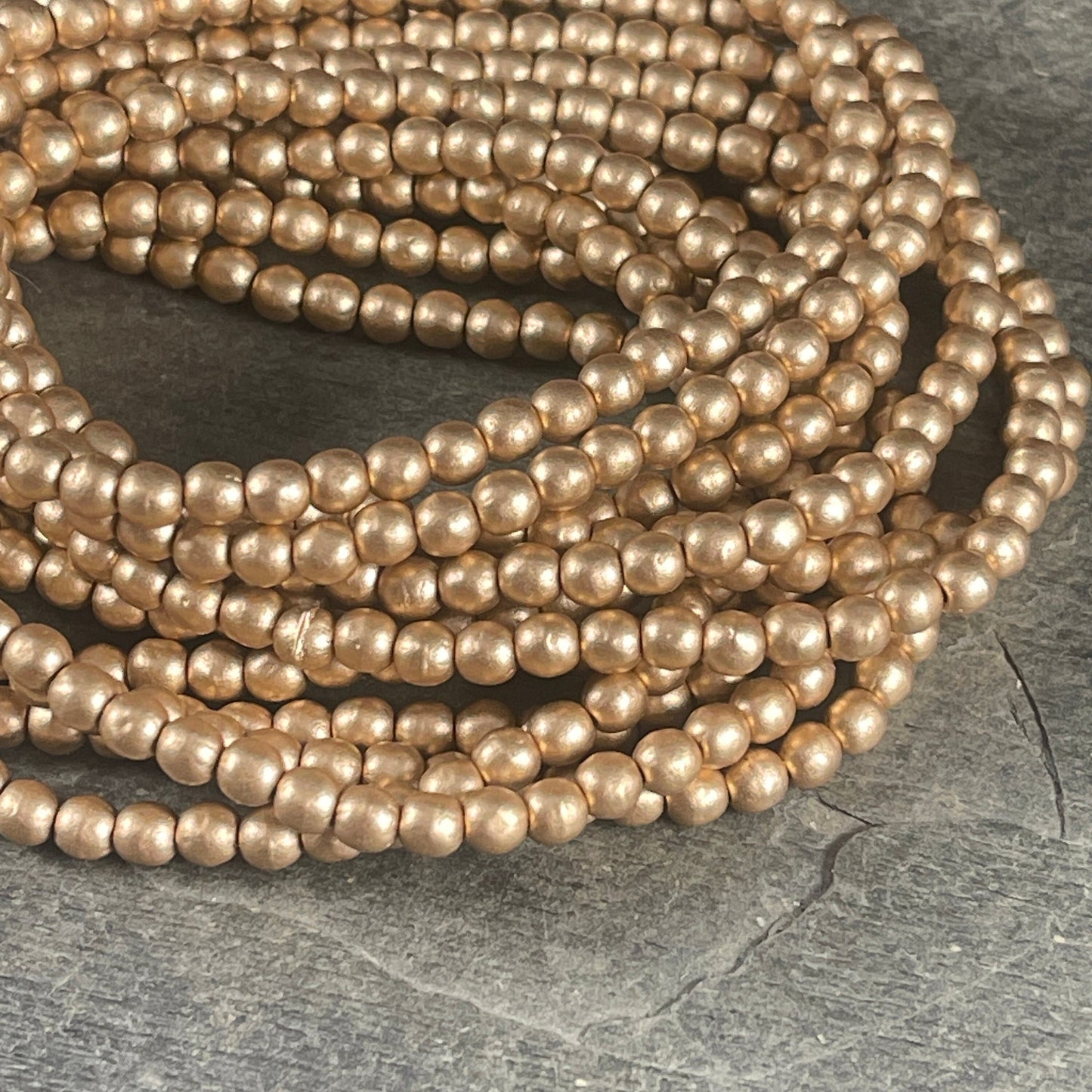 Czech Beads - 4mm Druk Round Beads, Matte Metallic Gold (D4/N-001) * Qty. 50