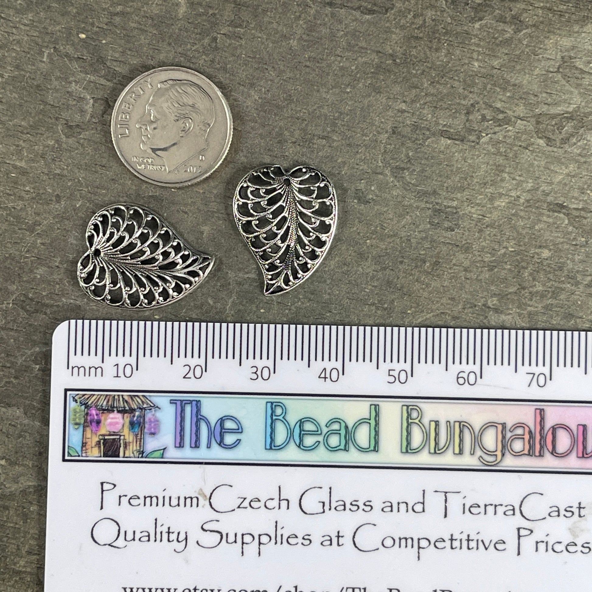 Oxidized Silver Filigree Leaf, 19x15mm Open Stamping Charms for Earrings, Delicate Heart Shaped Leaf Charms (VJS/X354a) * Qty. 2