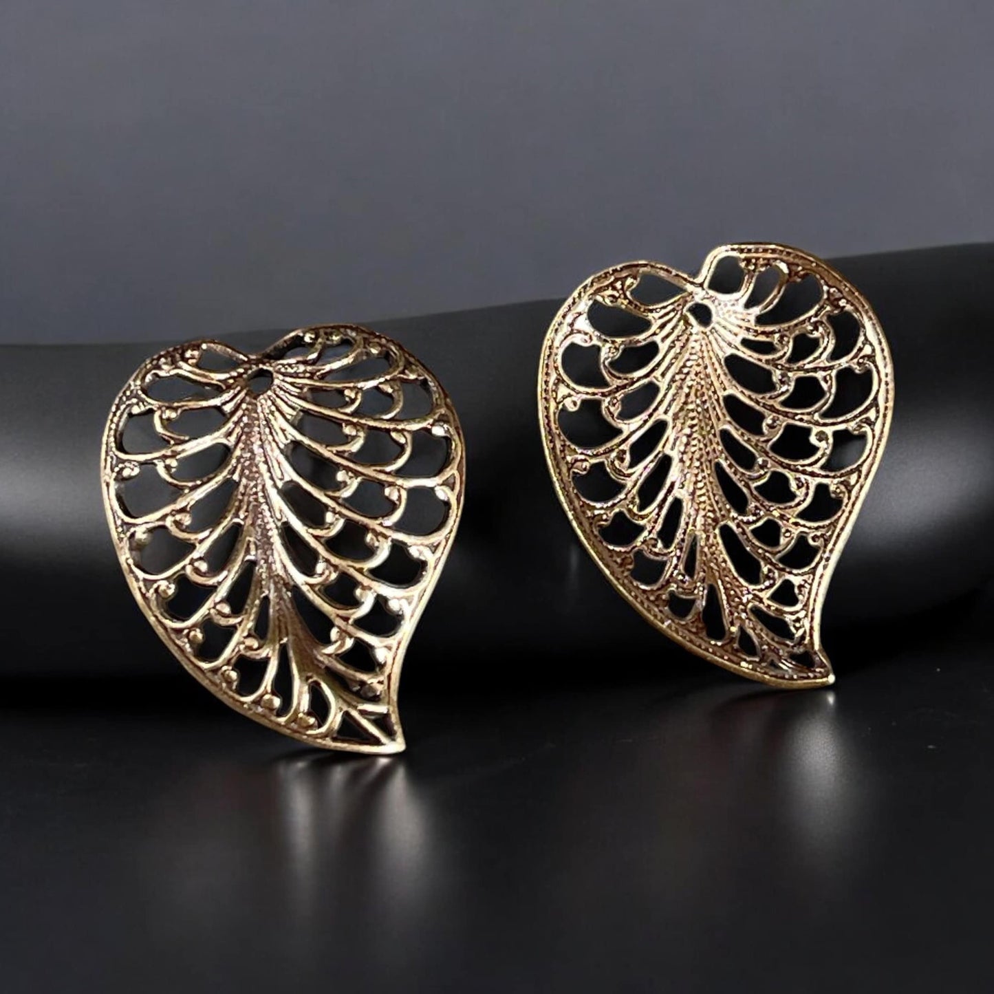 Oxidized Brass Filigree Leaf, 19x15mm Open Stamping Charms for Earrings, Delicate Heart Shaped Leaf Charms (VJS/M34B) * Qty. 2