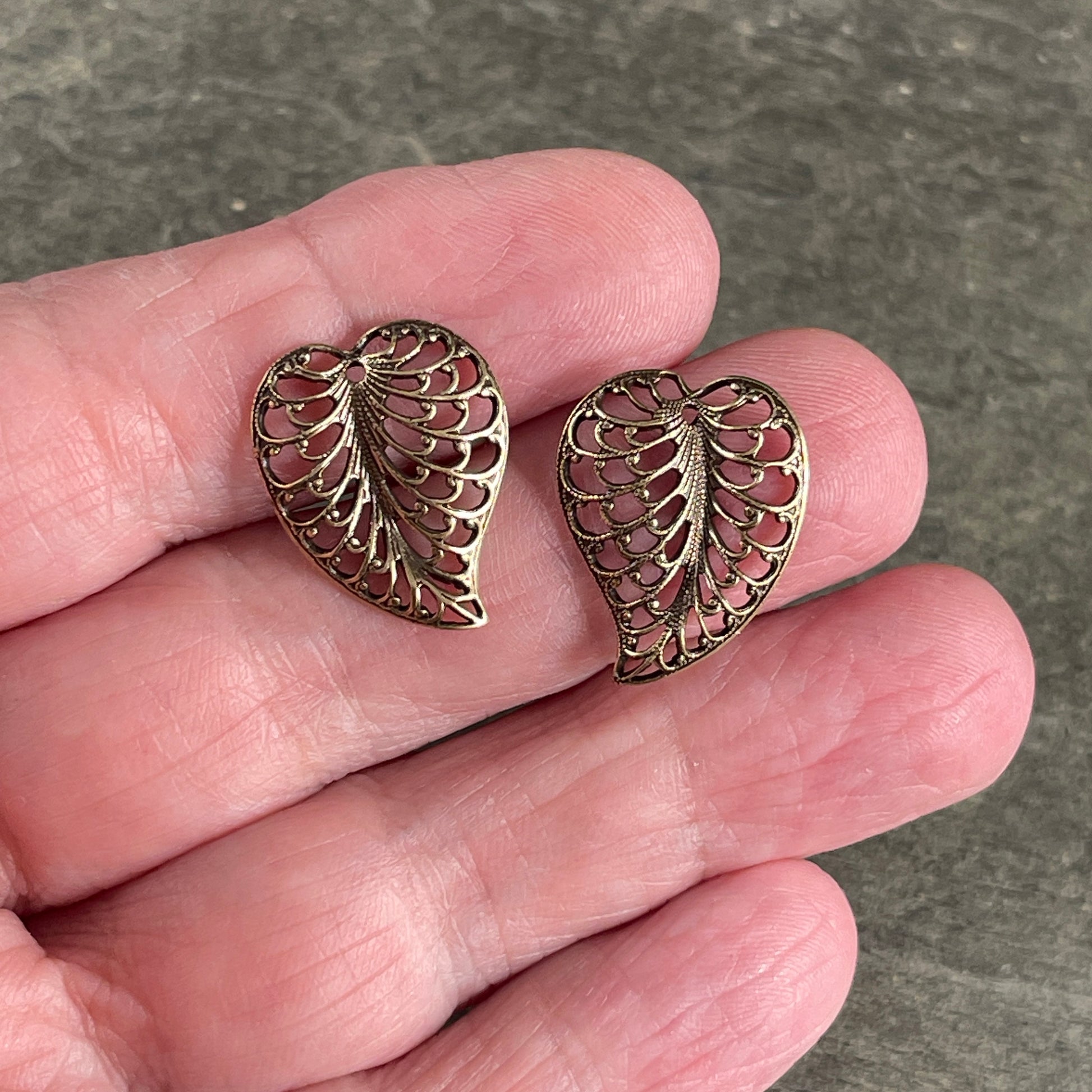 Oxidized Brass Filigree Leaf, 19x15mm Open Stamping Charms for Earrings, Delicate Heart Shaped Leaf Charms (VJS/M34B) * Qty. 2