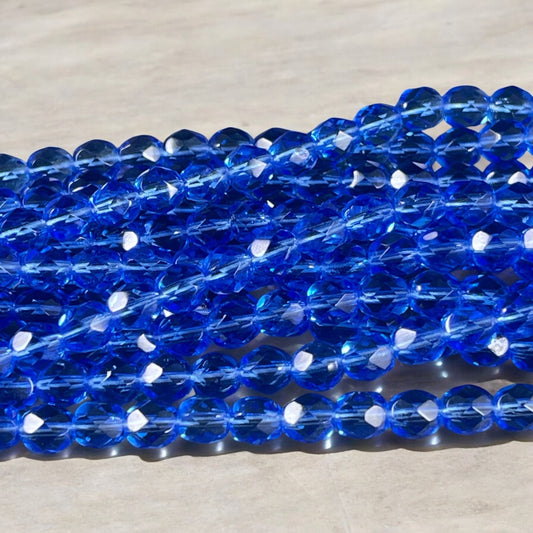 Czech Glass Beads - 6mm Faceted Round Beads, Transparent Sapphire (FP6-3005) * Qty. 25