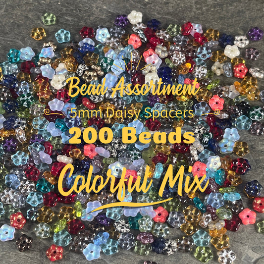 Bead Soup - 200 Beads - Assorted Colors - 5mm Forget-Me-Not Daisy Spacers - Small Flower Spacer Beads, Glass Beads