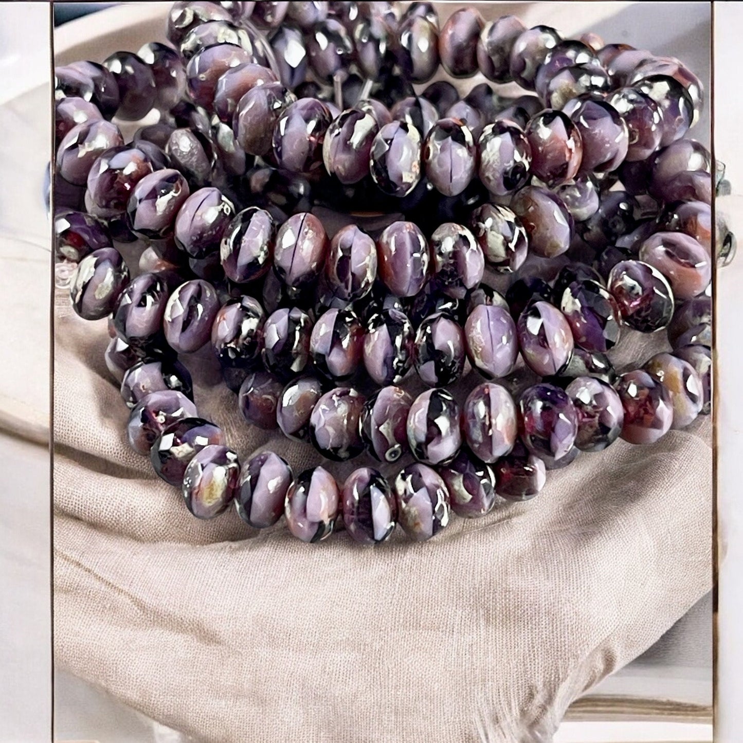 Czech Glass Beads - 5x3mm Faceted Rondelles, Two-tone Purple with Rustic Picasso (R5/N-1358v2) * Qty. 30