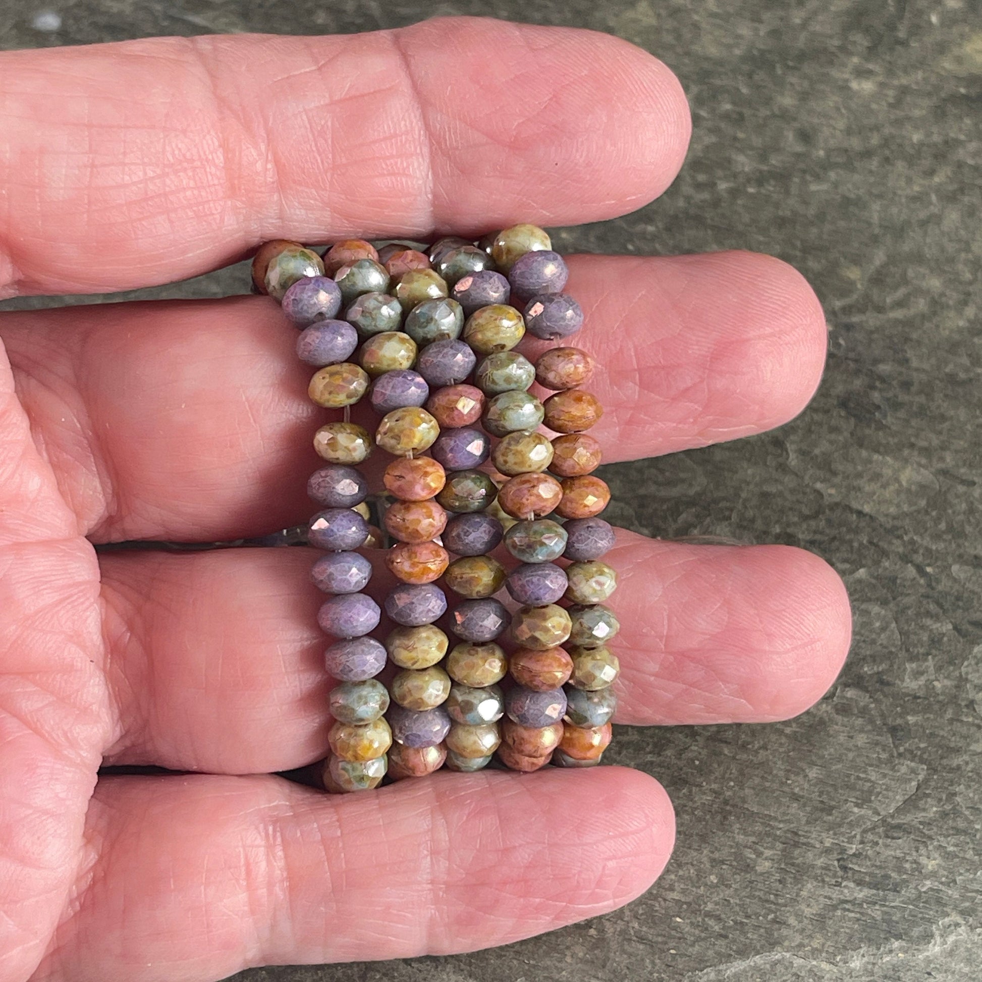 Multi-Colored Faceted Rondelles, 5x3mm Czech Glass Beads, Purple, Sage Green, Rose Gold, Slate Blue Bead Assortment (R5/N-0996) * Qty 30