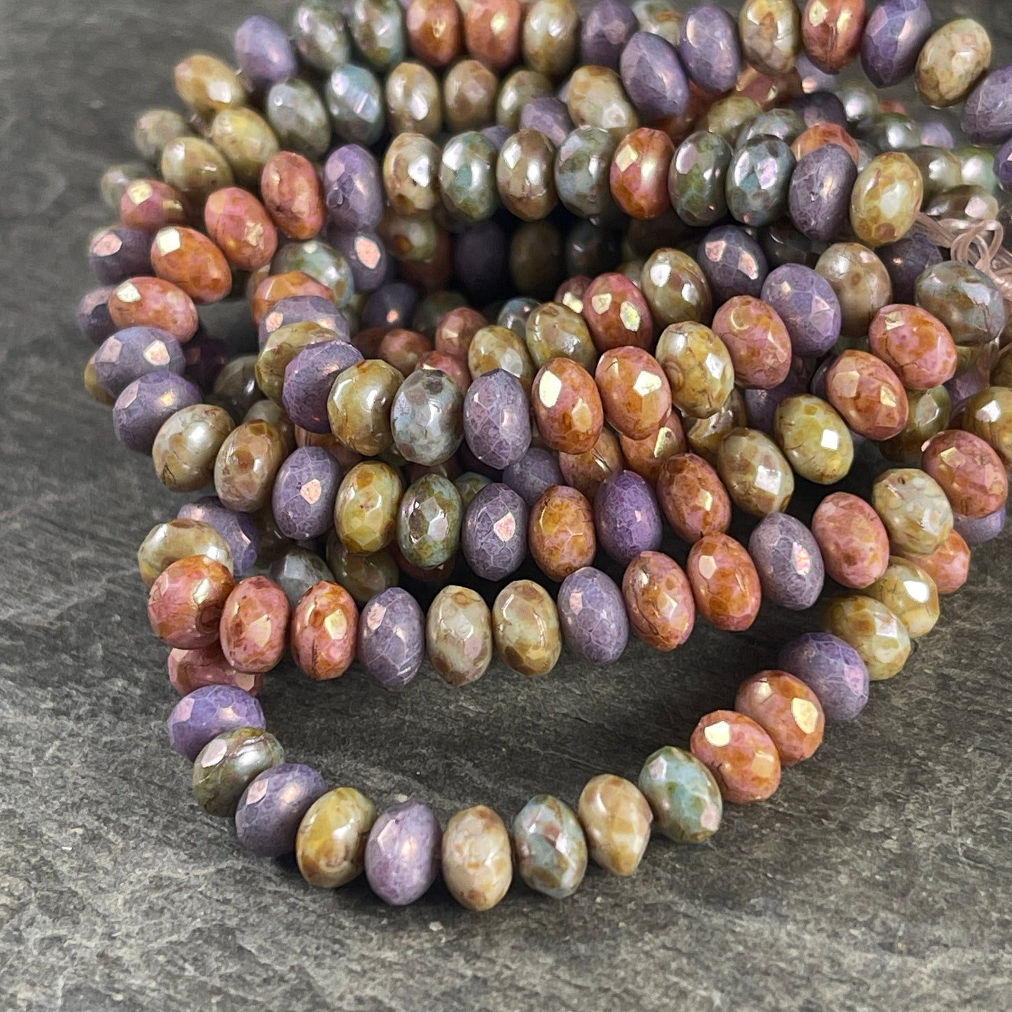 Multi-Colored Faceted Rondelles, 5x3mm Czech Glass Beads, Purple, Sage Green, Rose Gold, Slate Blue Bead Assortment (R5/N-0996) * Qty 30