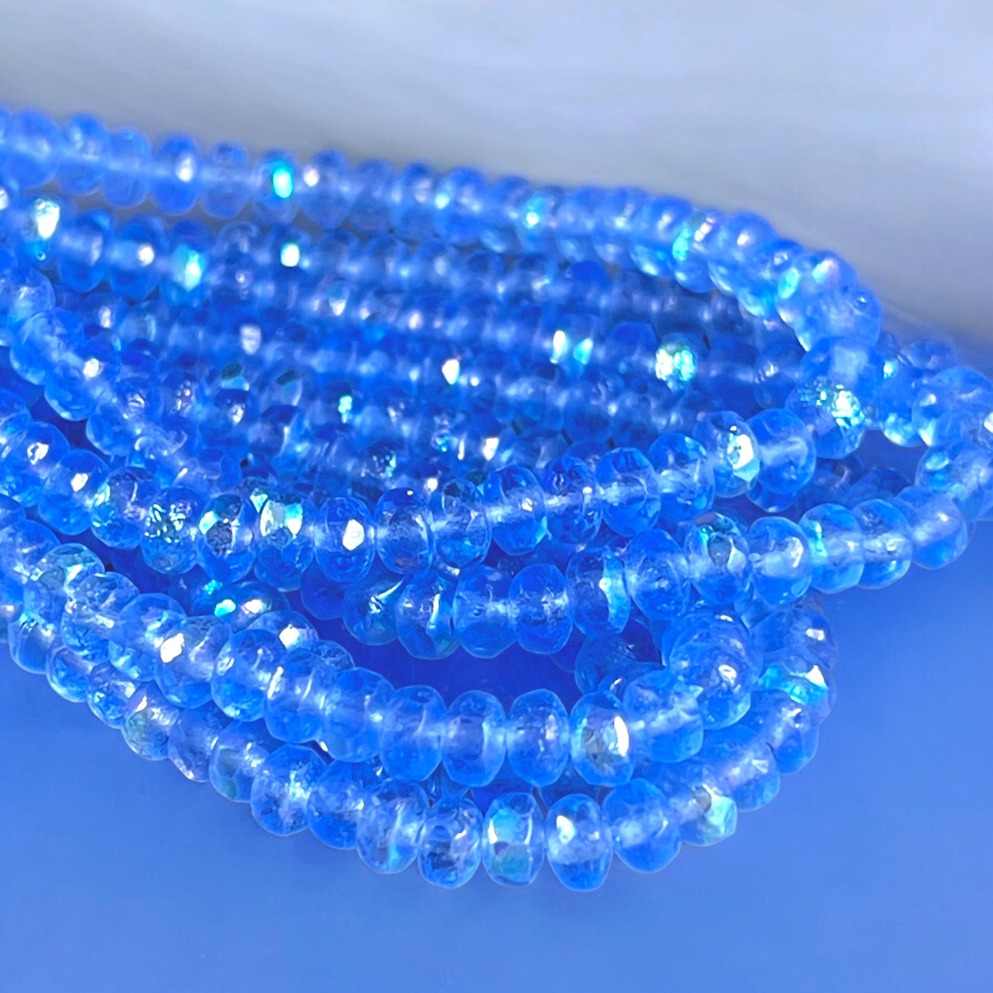 Faceted Sapphire Blue Czech Glass Rondelles ~ 4x2.5mm Etched Sapphire with Etched and AB Finish (RON3/N-0459) * Qty. 50